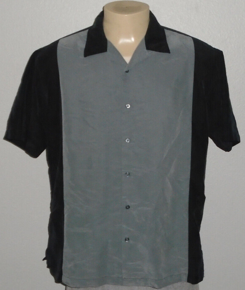 Hipster Retro Lounge Two Tone Black/Gray Rockabilly Shirt Men Large