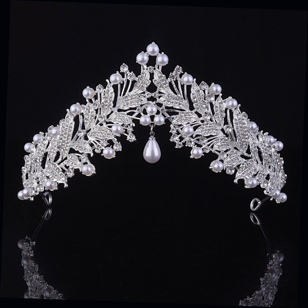 8cm Tall Large Crystal Pearl Crown Tiara Wedding Prom Party Pageant 2 Colours