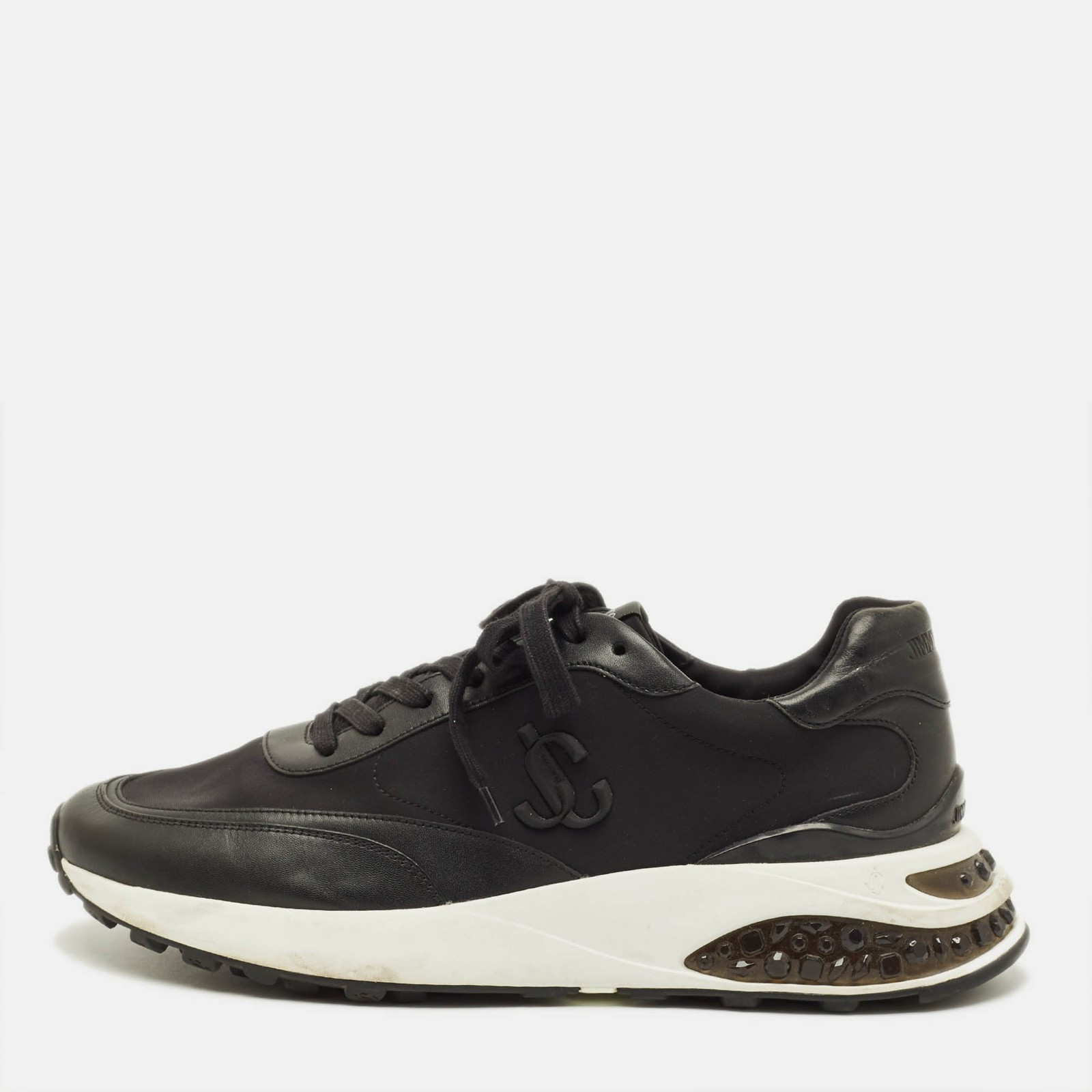 Jimmy Choo Memphis Size 44 Black Leather and Neoprene Lace Up Sneakers