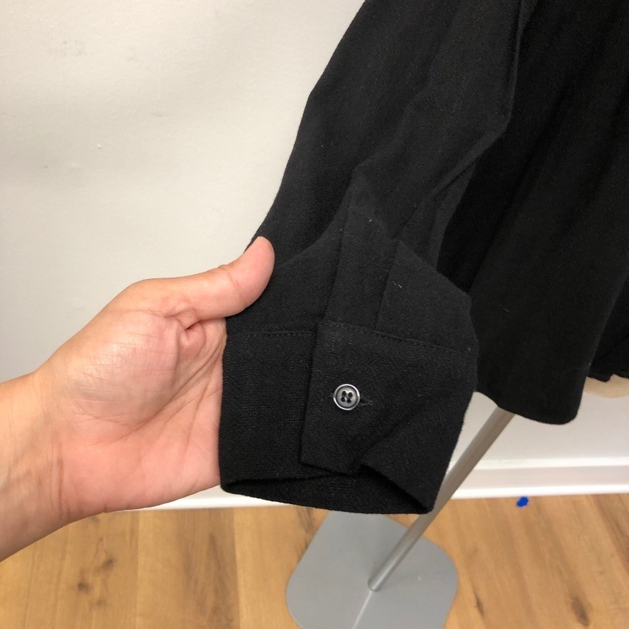 ee:some Button Down Womens Large Black Pinstripe Split Design Cotton Hemp TK9102