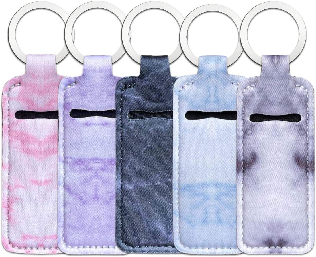 5-Piece Marble Chapstick Clip-On Sleeve Pouch Neoprene Keychains Lipstick Hol…