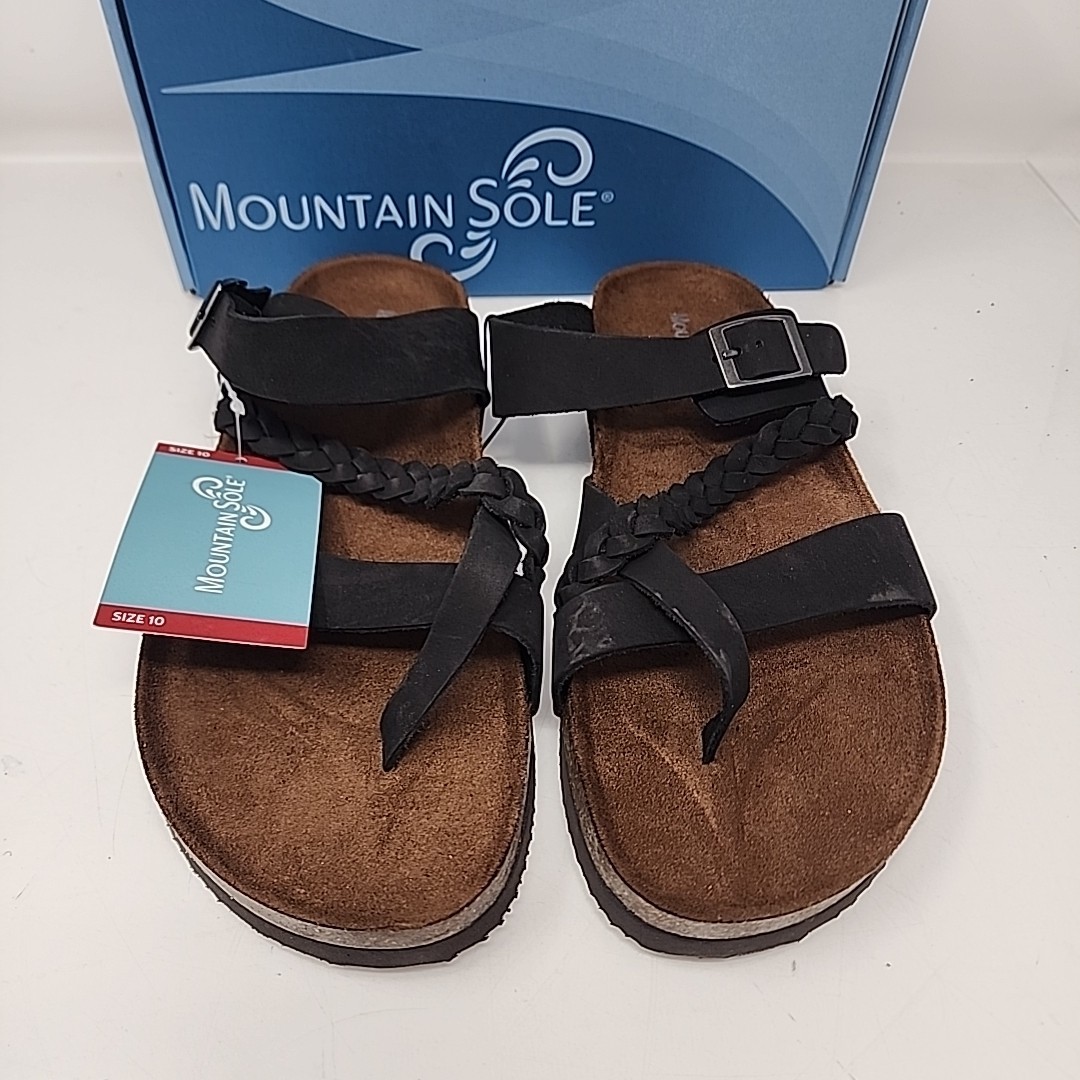 Mountain Sole Women’s Slip-on Comfort Sandal with Braided Leather Upper Brown 10