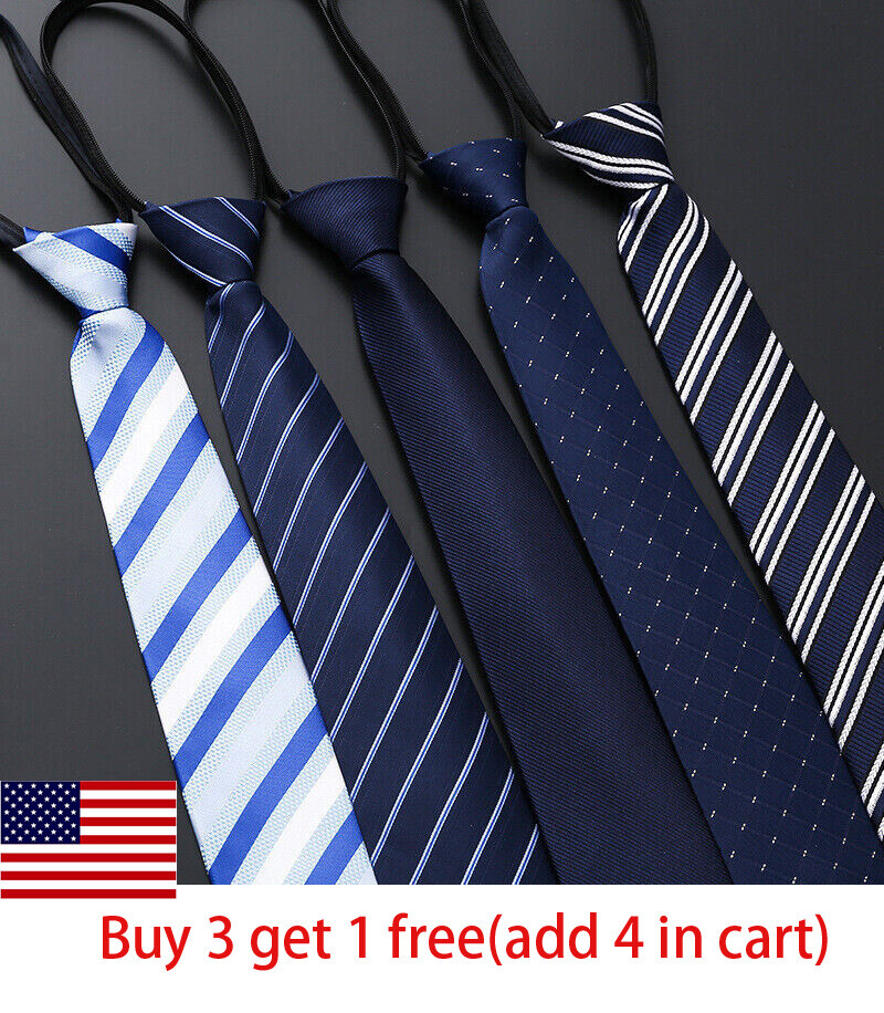 Lazy Men’s Zipper Necktie Solid Striped Casual Business Wedding Zip Up Neck Tie