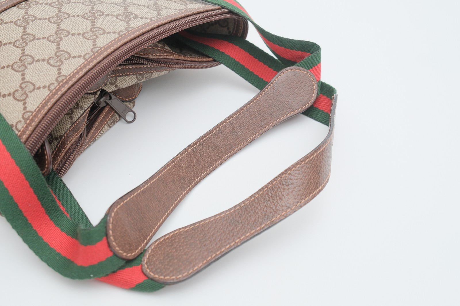 Vintage Gucci Travel Boston Tote Shoulder Bag GG Web Sherry Line 156.19