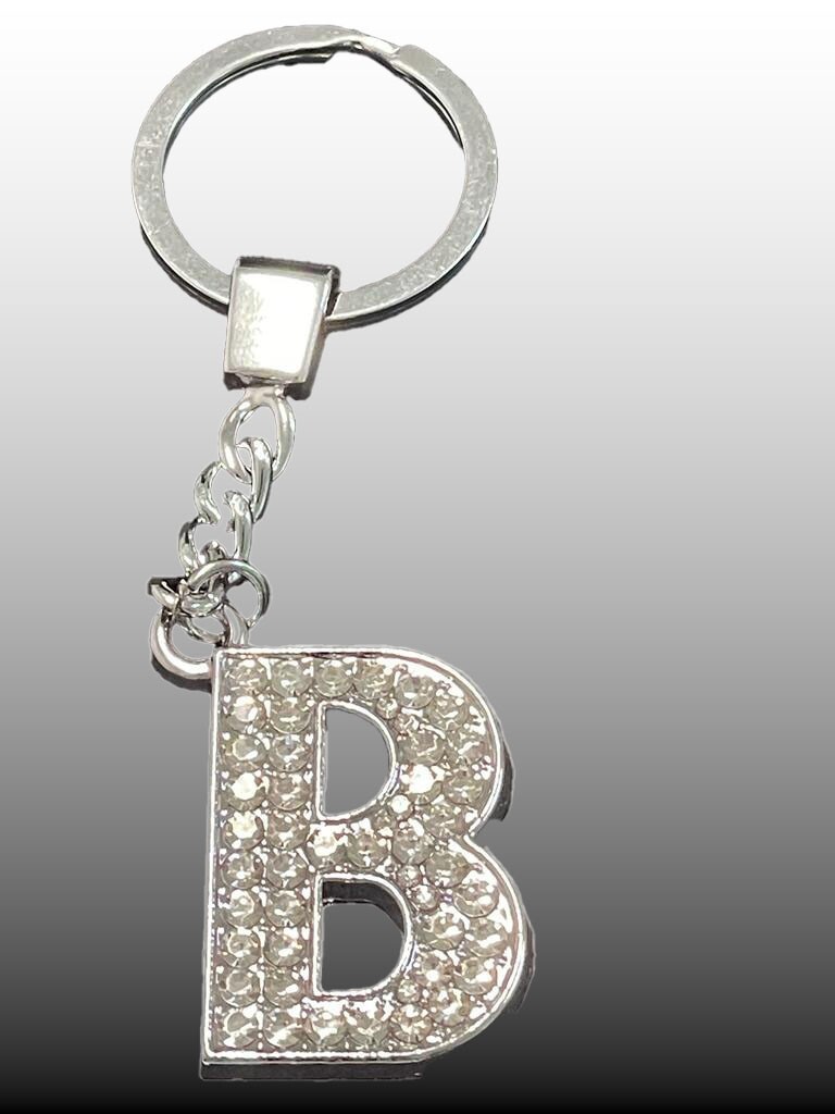 Sparkling Silver Rhinestone Letter Keychain