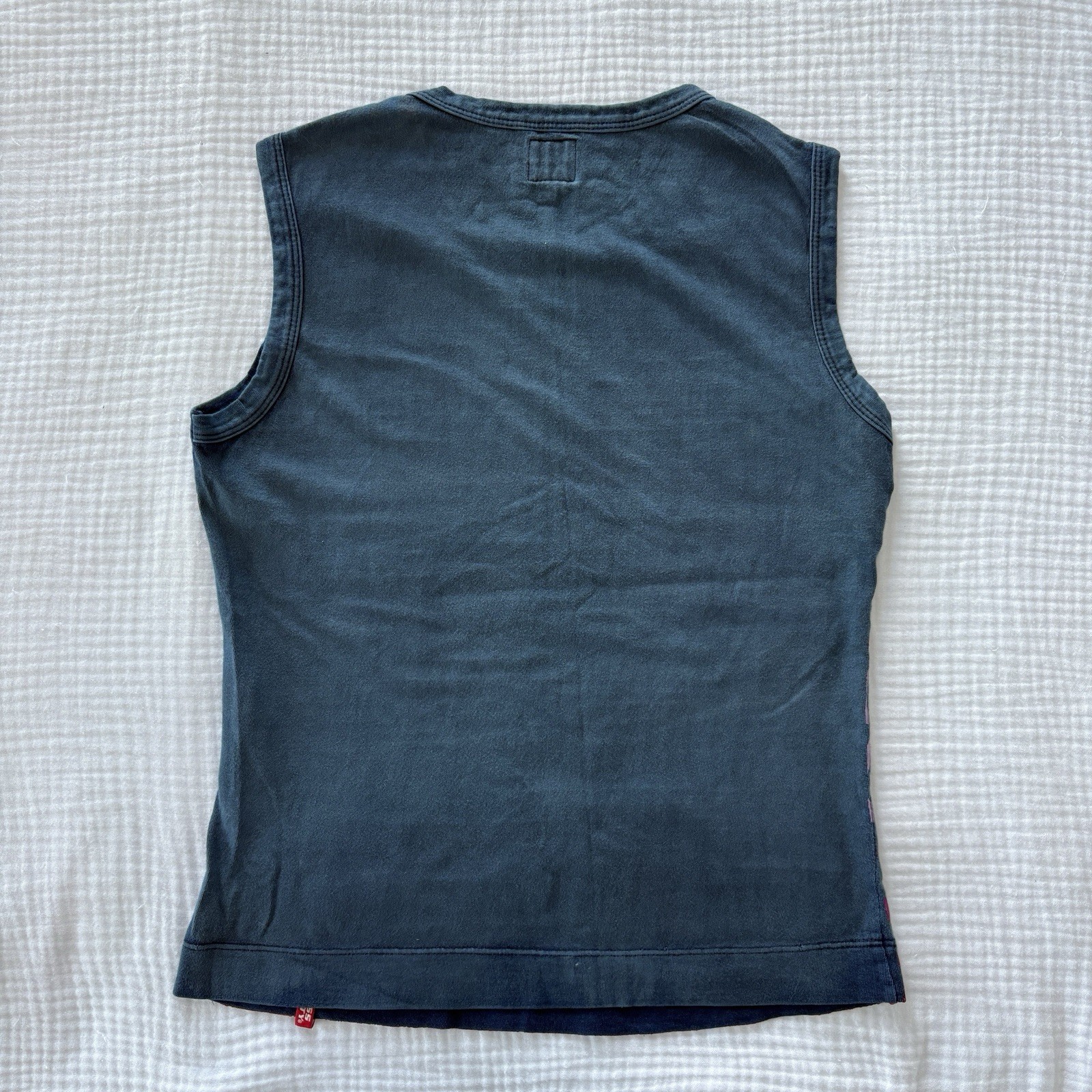 Miss Sixty Graphic Tank Top Y2K Teal Blue Pink Face Print Velvet Devore Small