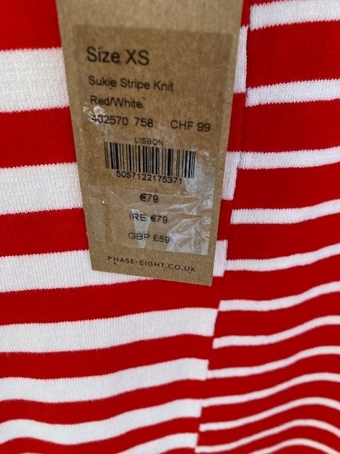 New Phase Eight Sukie red and white striped knit jumper top XS 8 – 10