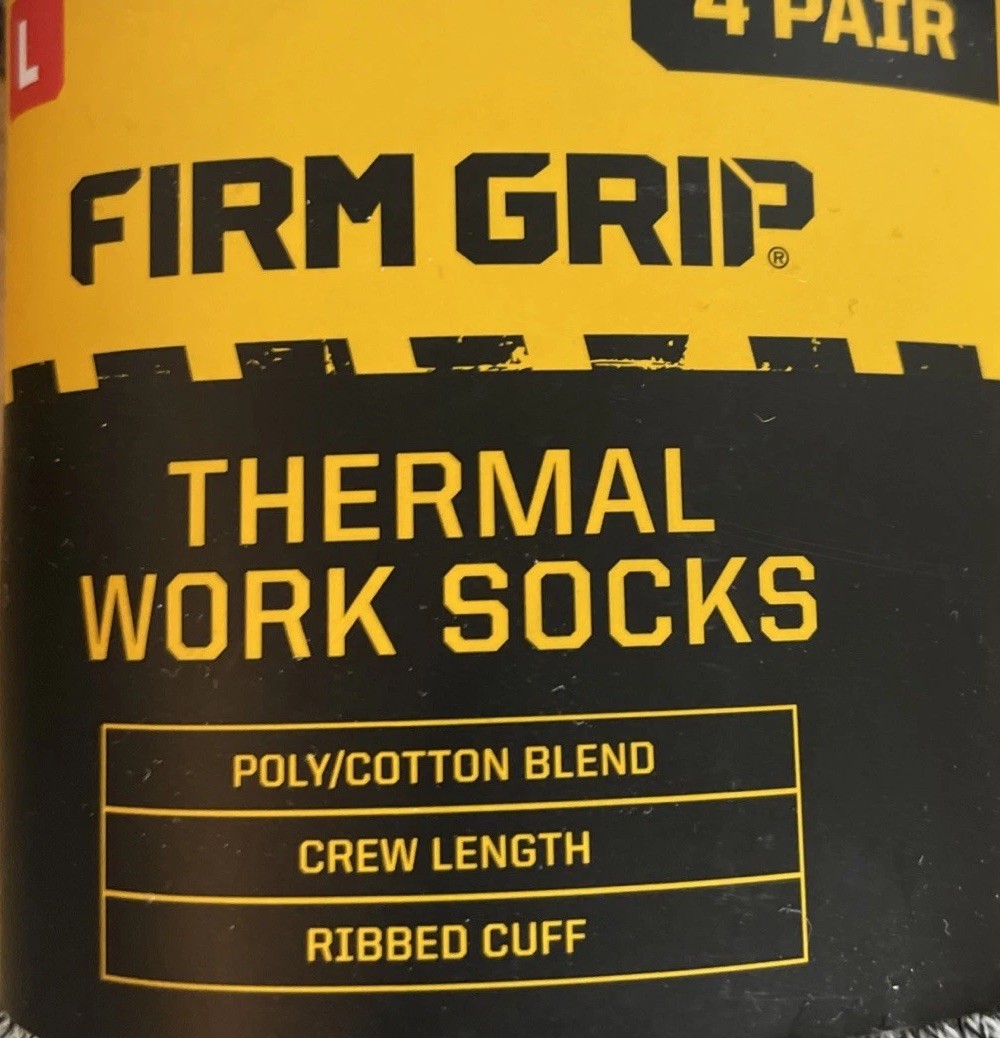 Firm Grip Large L Thermal Crew Work Socks Poly Cotton Blend – 8 Total Pairs NEW