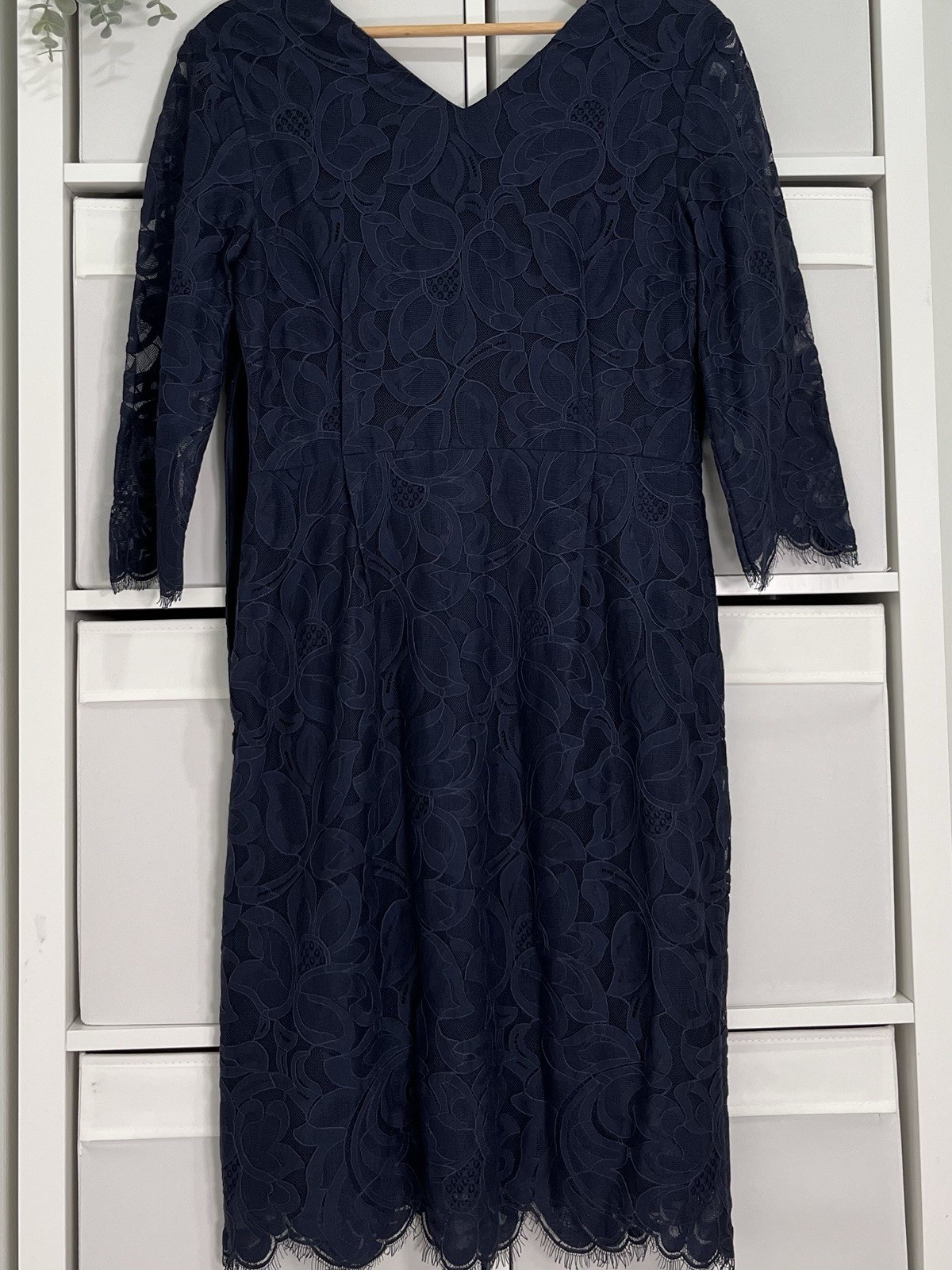 Jigsaw Navy Lace Sheath Dress Size 12 Lined Occasion Wedding Races