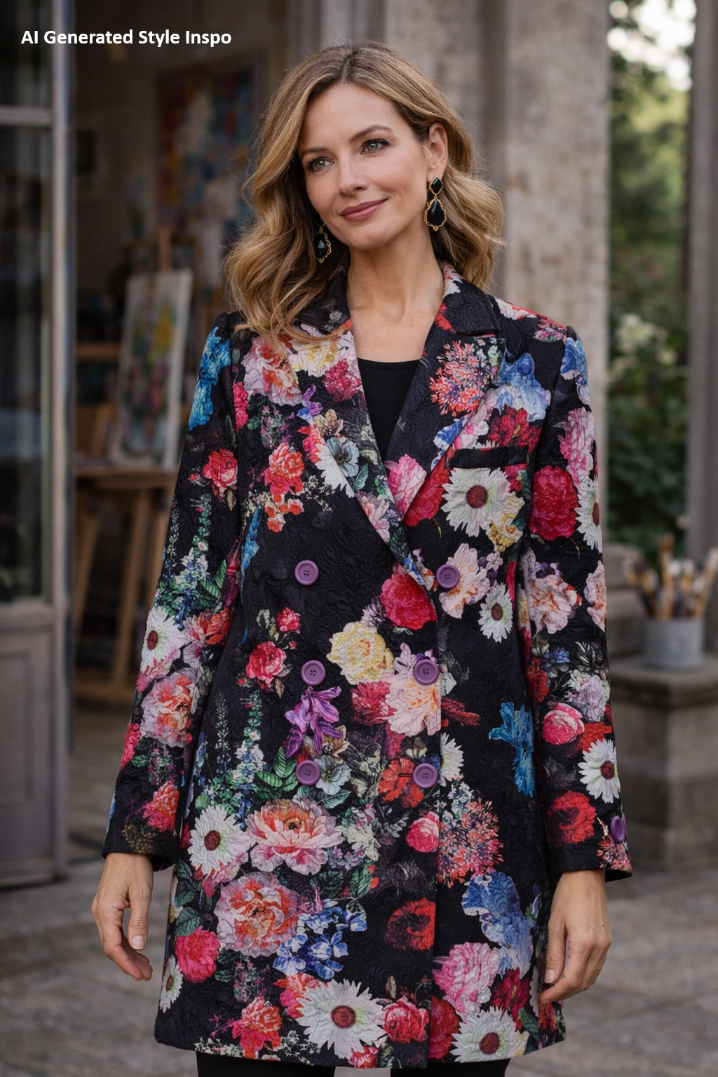 Jolie Moi Floral Jacket UK 14 Double Breasted Textured Blazer Jacket
