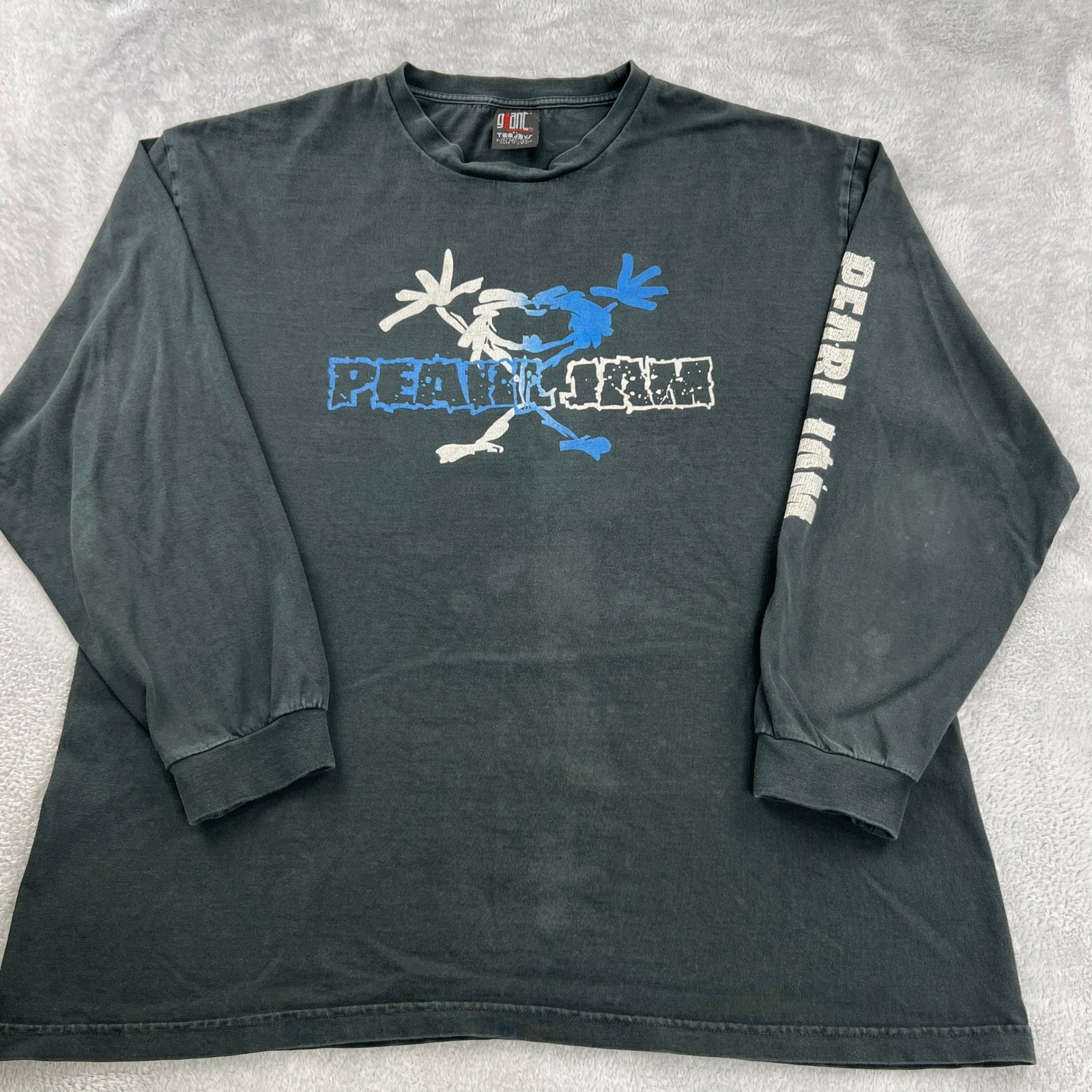 Pearl Jam VTG 90s Long Sleeve Band Tee L Faded Black 2-Sided Made USA Grunge