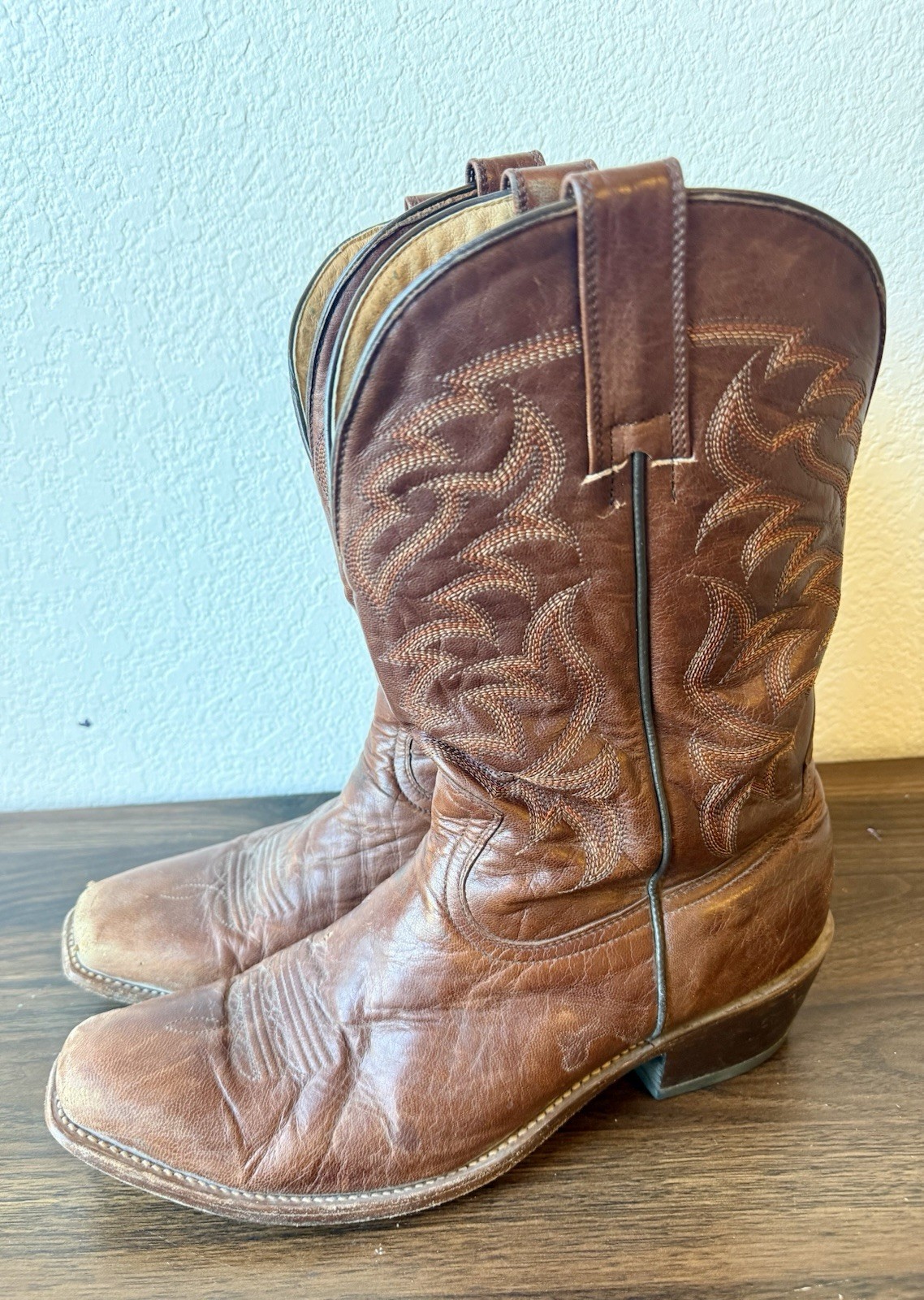 Moon Shine Spirit Men’s Cowboy Boots Brown Leather Size 12D Made In Mexico
