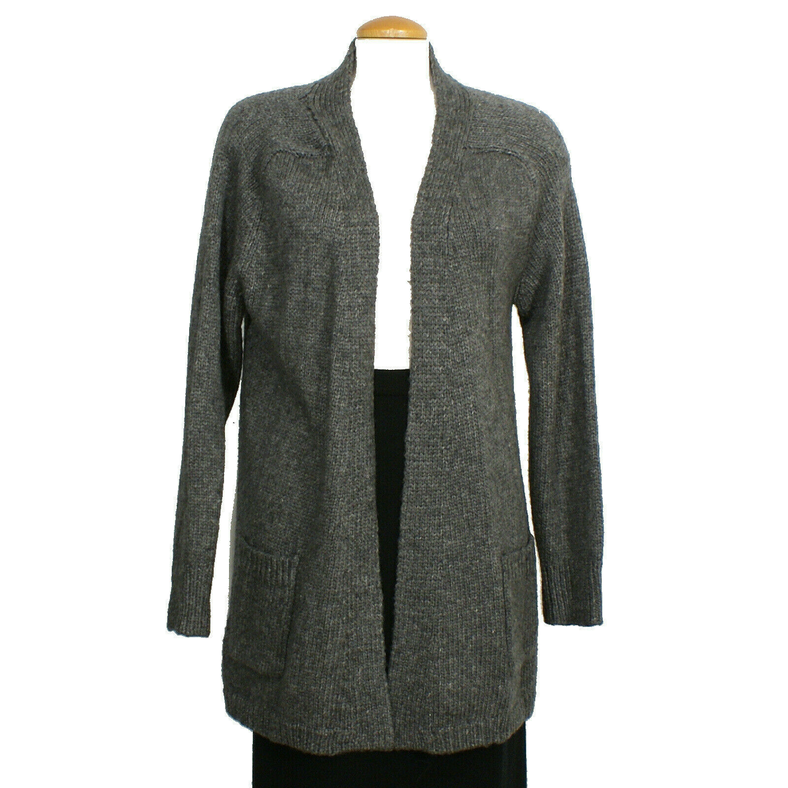 EILEEN FISHER Ash Gray Lofty Wool Alpaca Silk High Low Straight Cardigan L