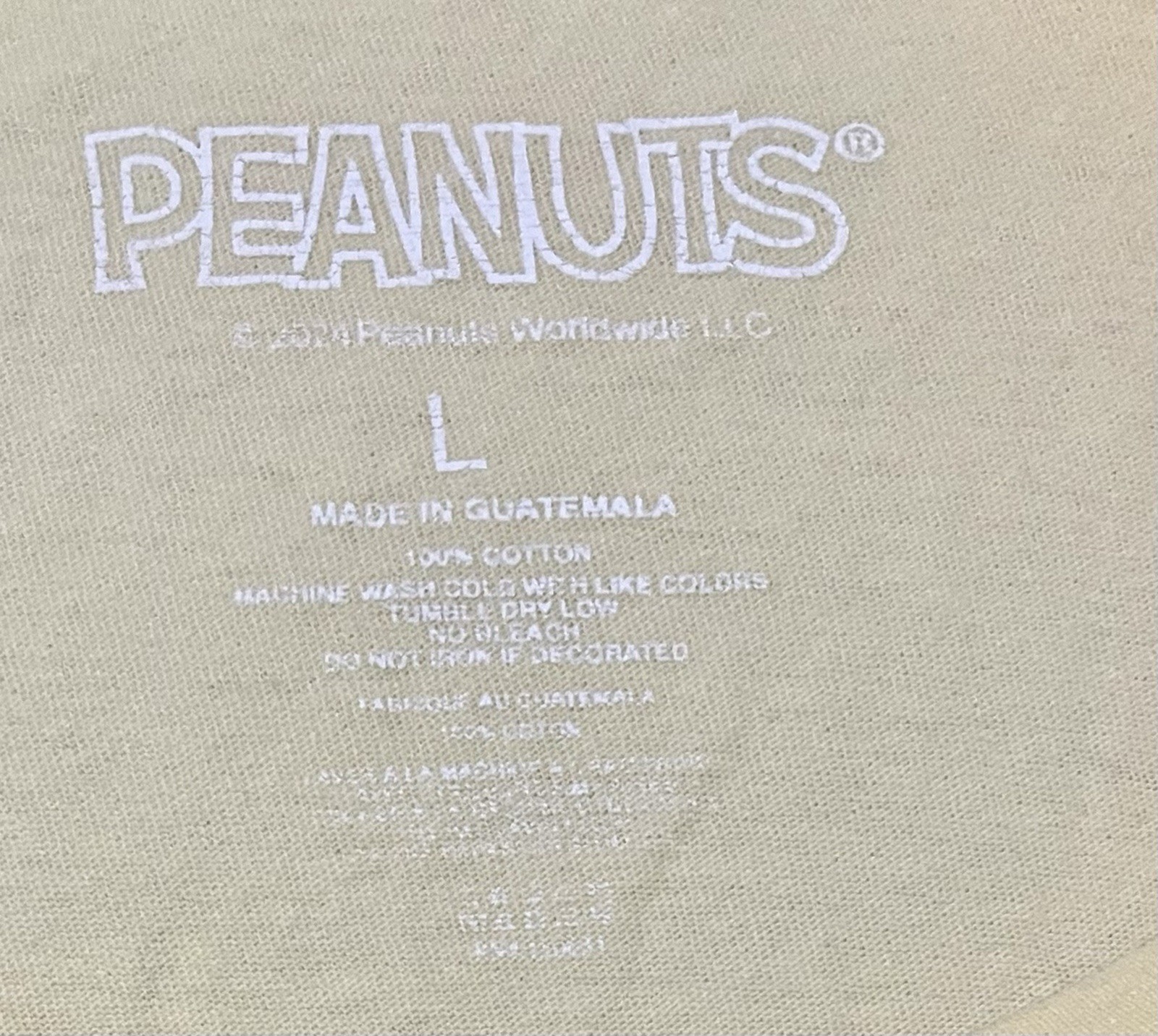 Peanuts Snoopy & Woodstock Peace in Nature Yellow Crew Neck T-Shirt Men’s L