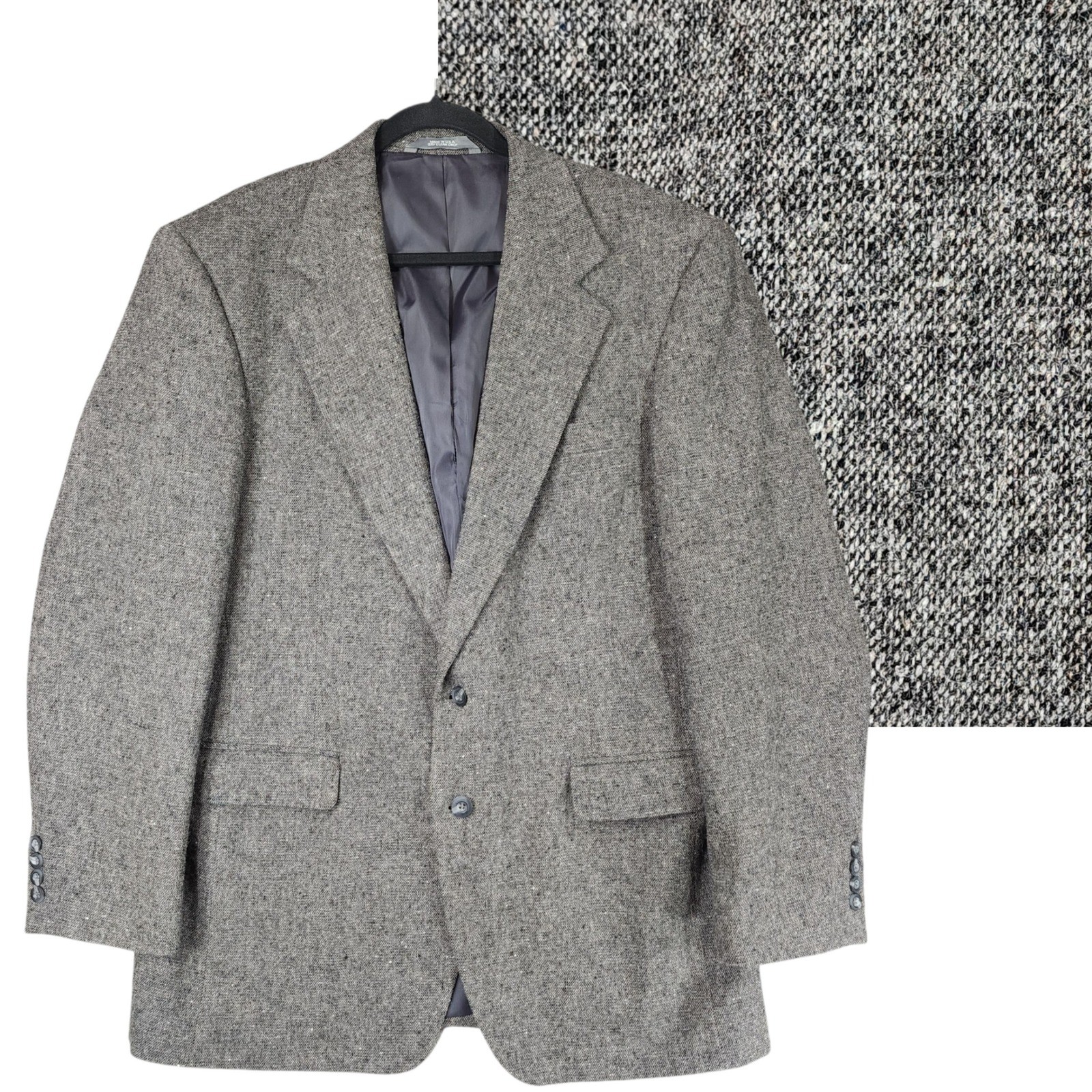 Vtg Haggar Tweed Blazer sz 42L Mens Gray Wool Jacket Preppy Classic Academia USA