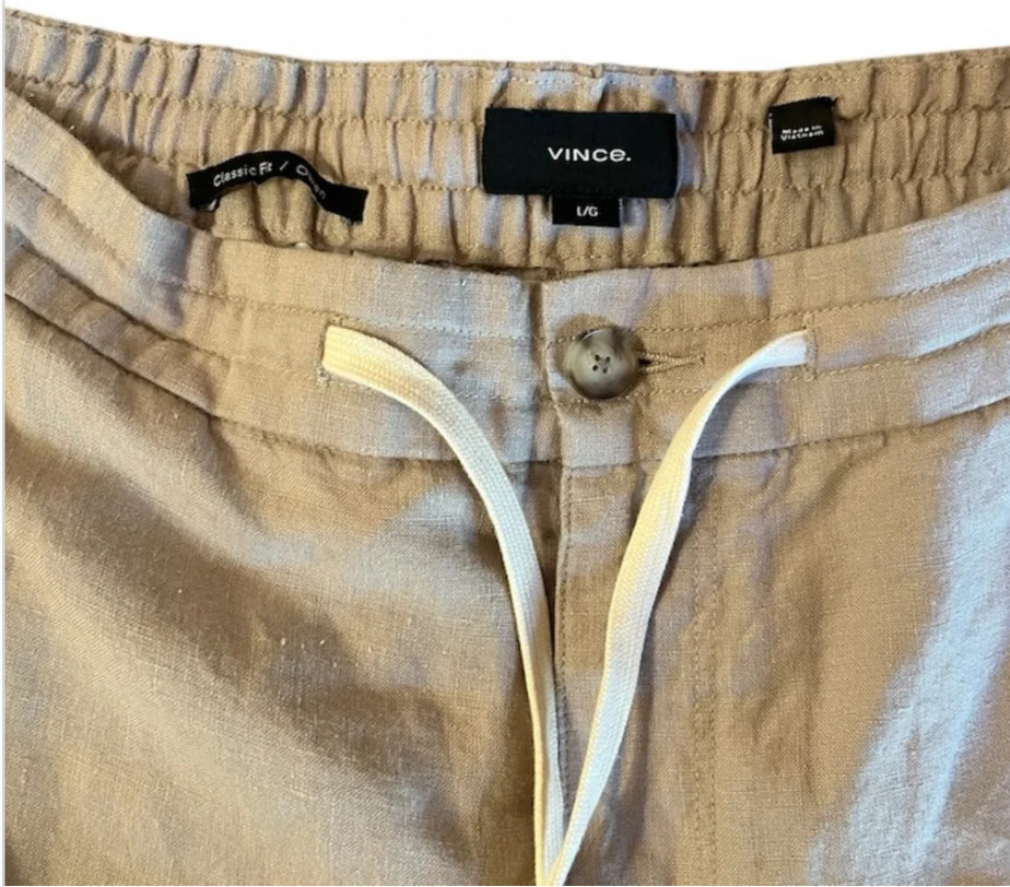 Vince Men’s Hemp Drawstring Pant Size L in Pumice Rock New Without Tag