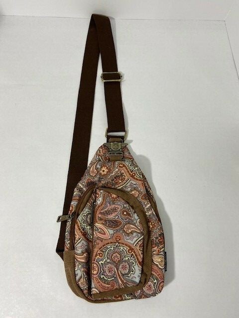 Canvas Nylon Sling Bag Purse Heavy Duty Zippers Adjustable Buckle VGC!