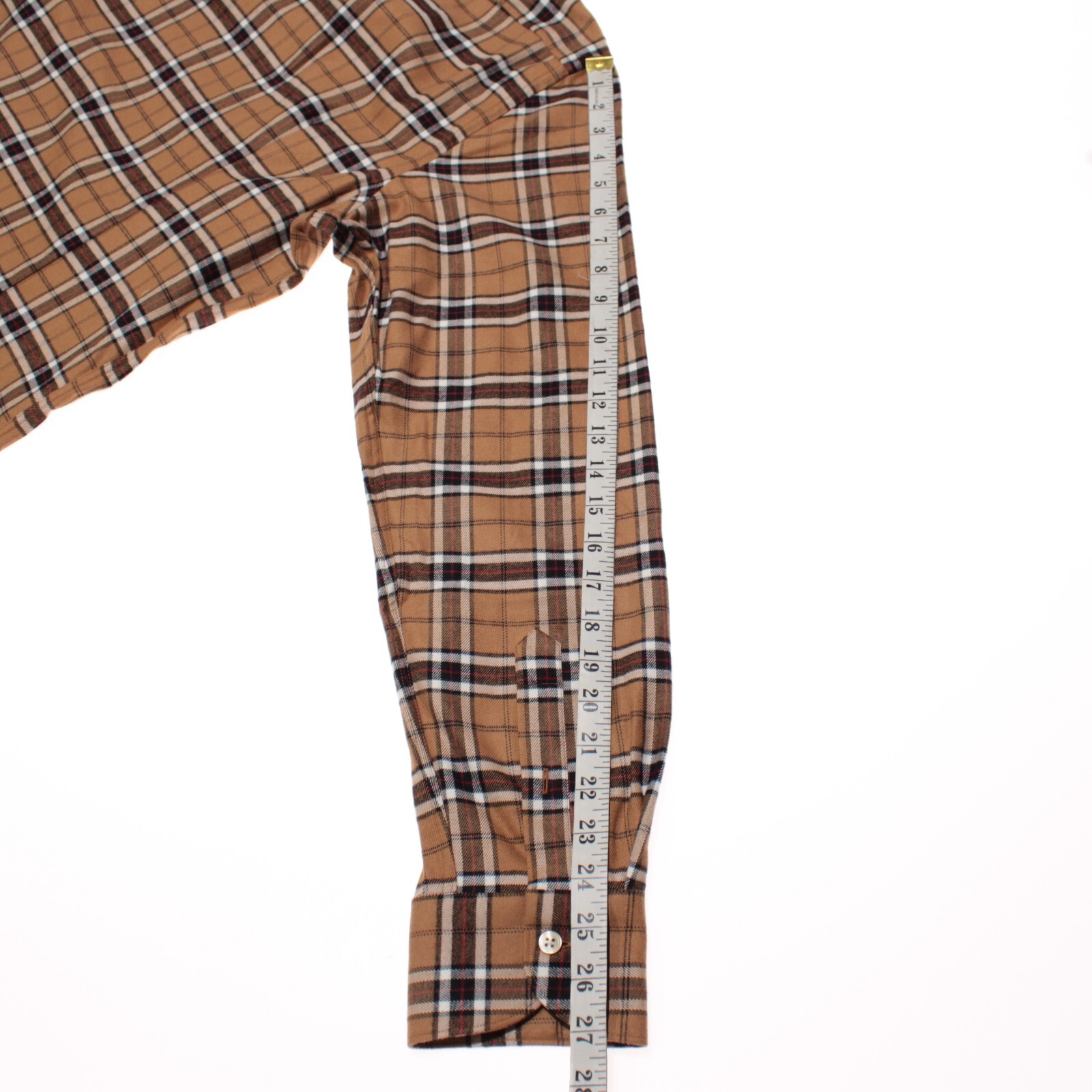 Caliban NWOT Dress Shirt Size 44 17.5 in Brown/Multicolor Plaid Cotton Blend