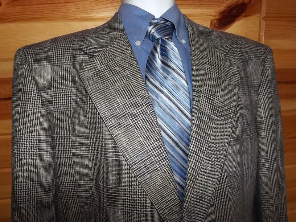 Tom James Corporate Image Size 42L Gray Windowpane Silk Sport Coat Jacket