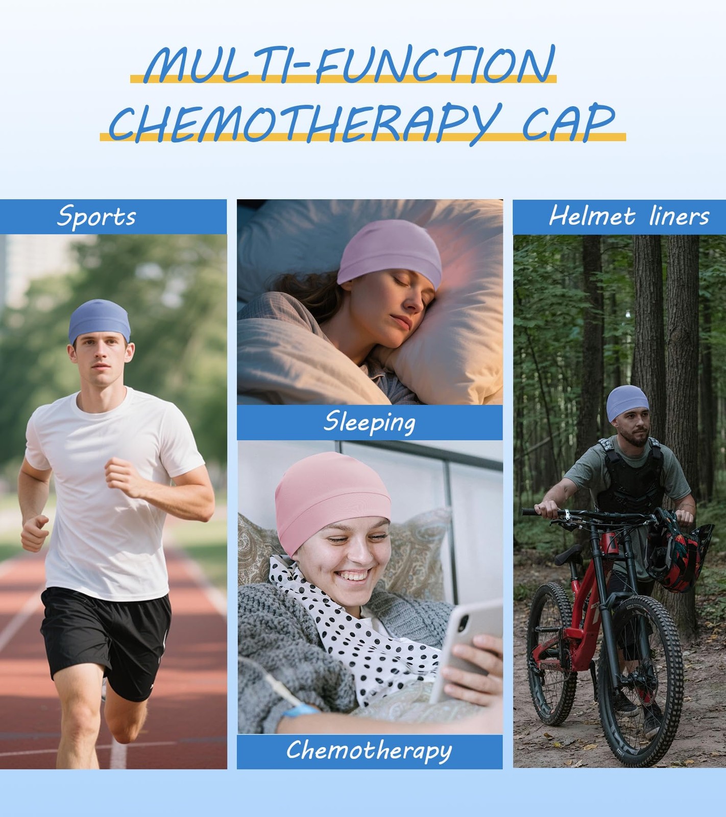 3 Pack Cotton Skull Cap Beanie Lightweight Sleep Hat Chemo Headwear for MenWo