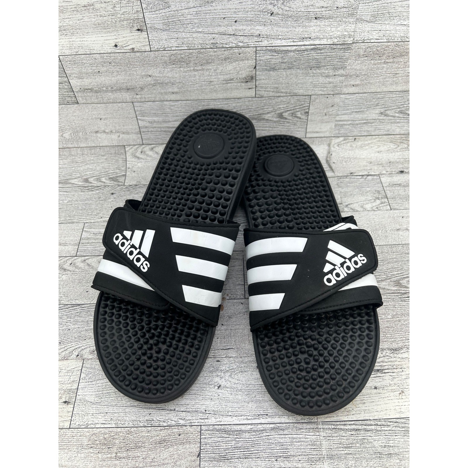 Adidas Adissage Men Black White Massage Footbed Slide Sandals F35580 Size 12