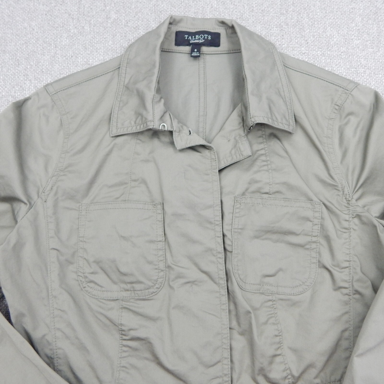 Talbots Jacket Womens Size 6 Green Utility Safari Button Front
