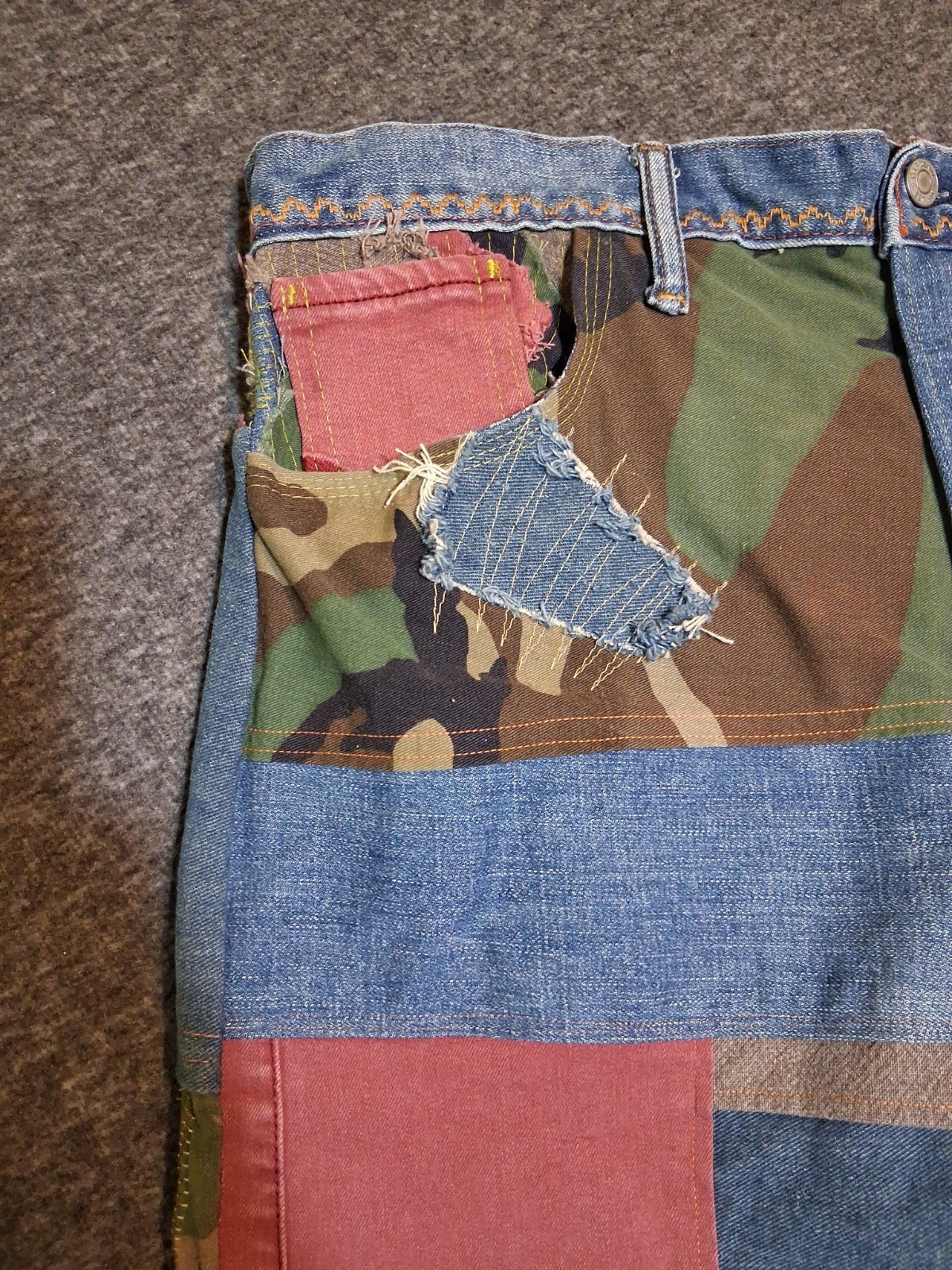 Handmade Patchwork Sz 32×28 Jeans StreetWear Distressed Carpenter Dopamine Camo