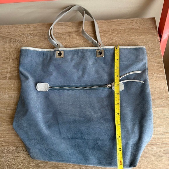 N.A.N. Blue Suede Leather Trim Tote Bag Silver Hardware Shoulder Bag Large y2k