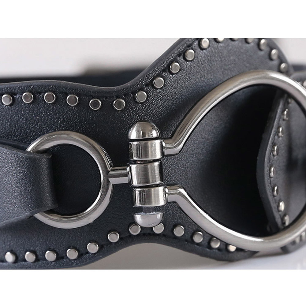 Women Punk Rivet Elastic Buckle Stretch Waistband Corset Wide Waist Belt Metal