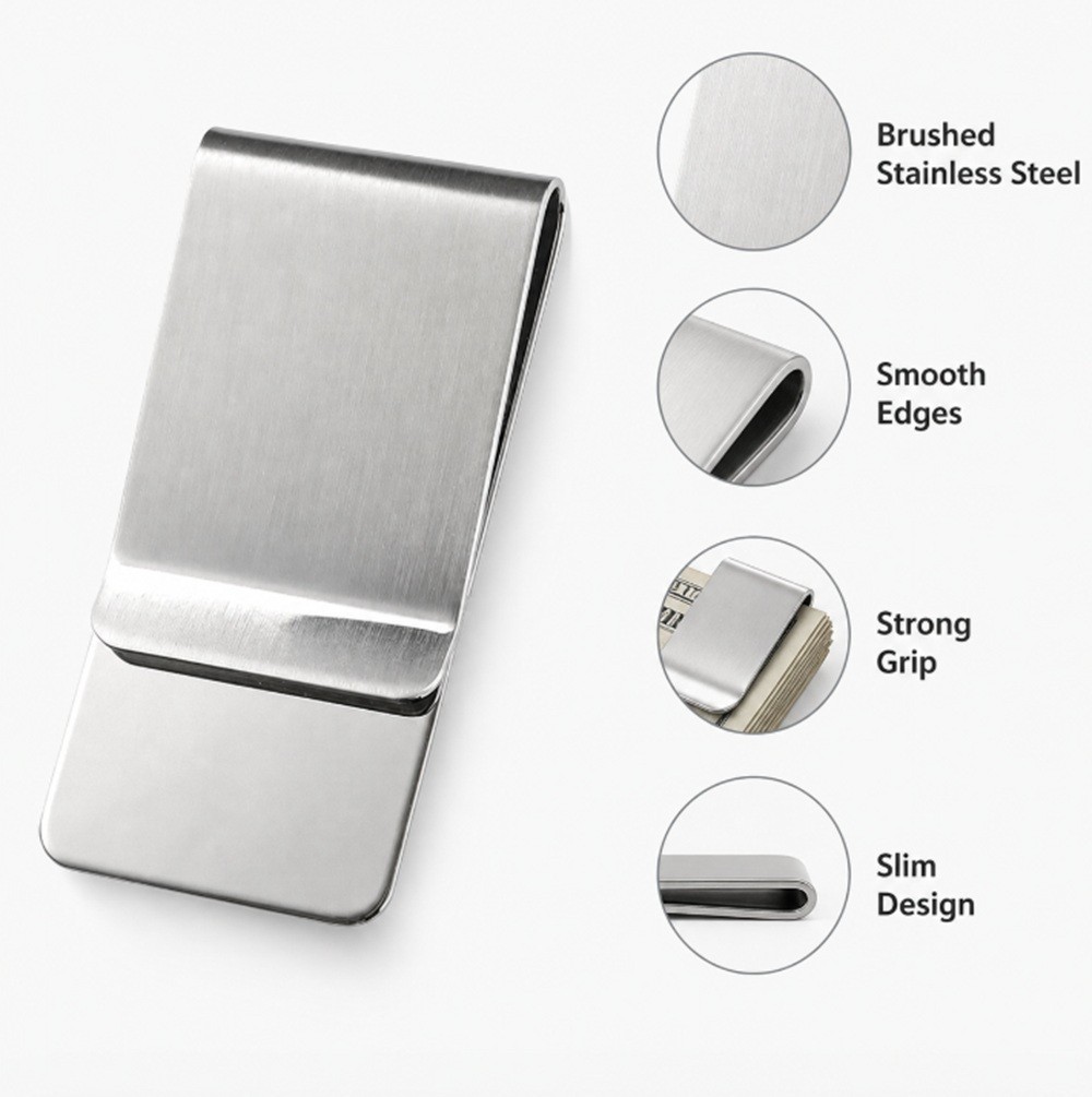 Stainless Steel Money Clip Silver Metal Pocket Holder Wallet Credit Card Holder