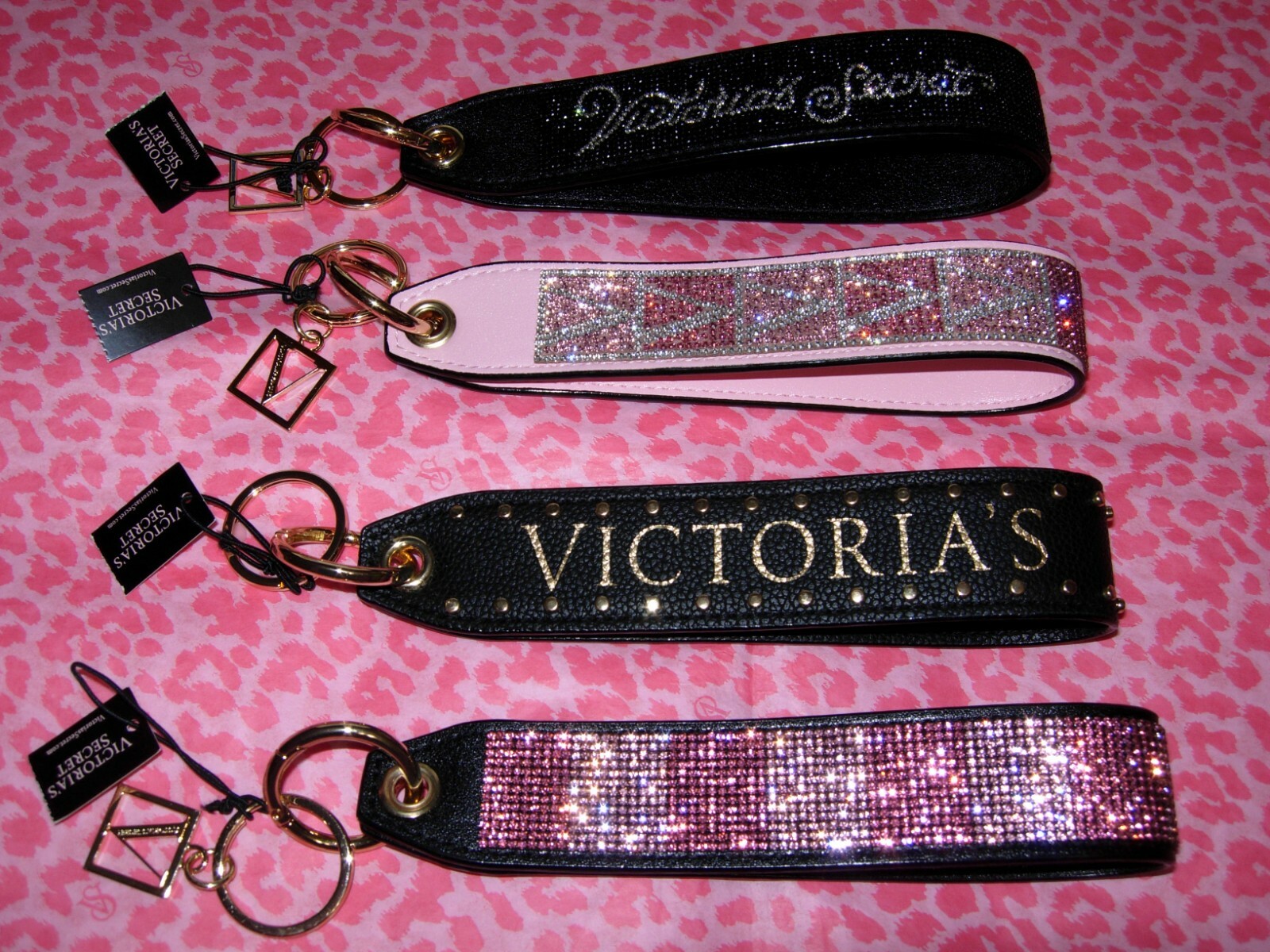 Victoria’s Secret Signature Logo WRISTLET STRAP Key Chain BAG CHARM Rhinestone