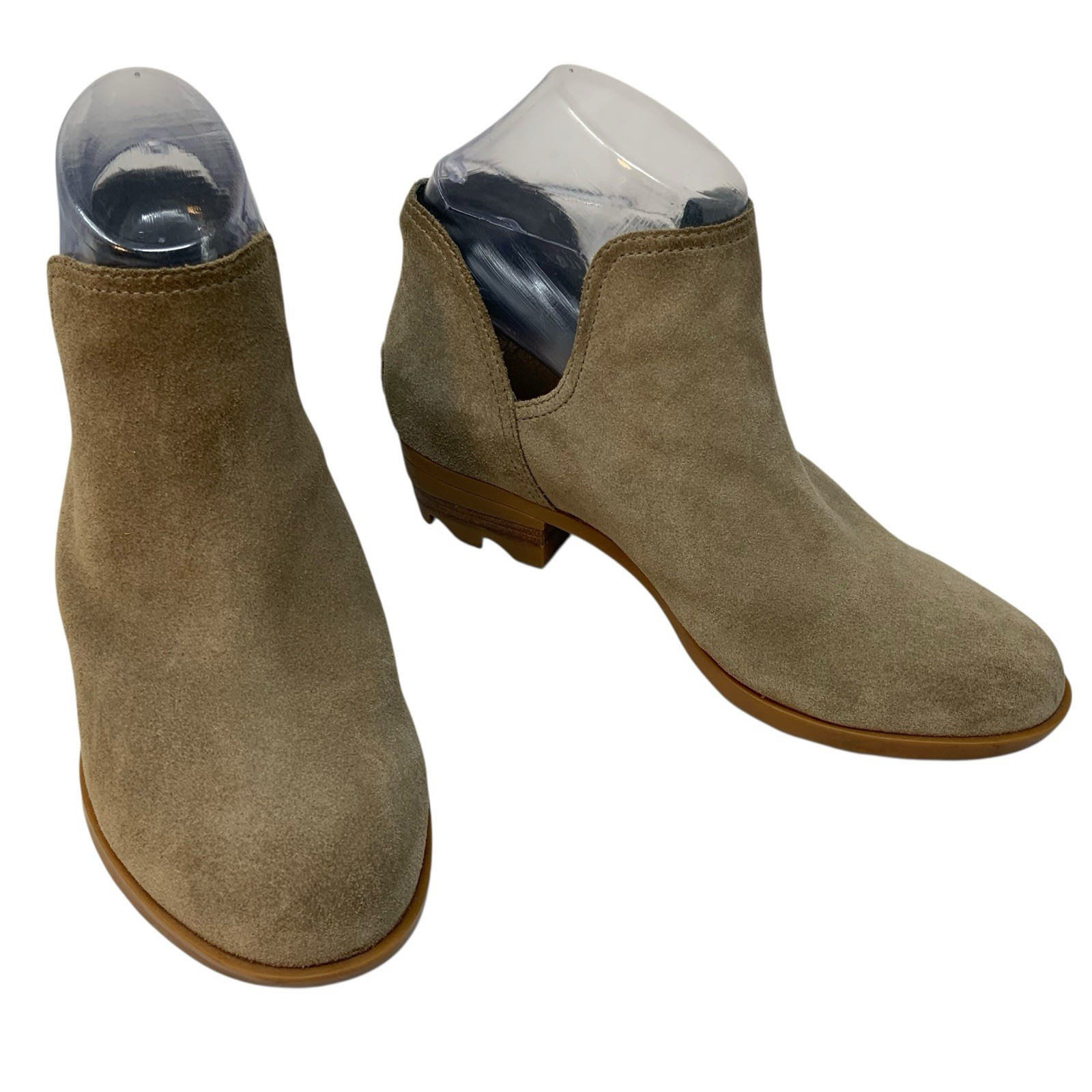 Sorel Lolla II Cut Out Bootie Beige Tan Camel Suede Pull On Ankle Boots Size 8