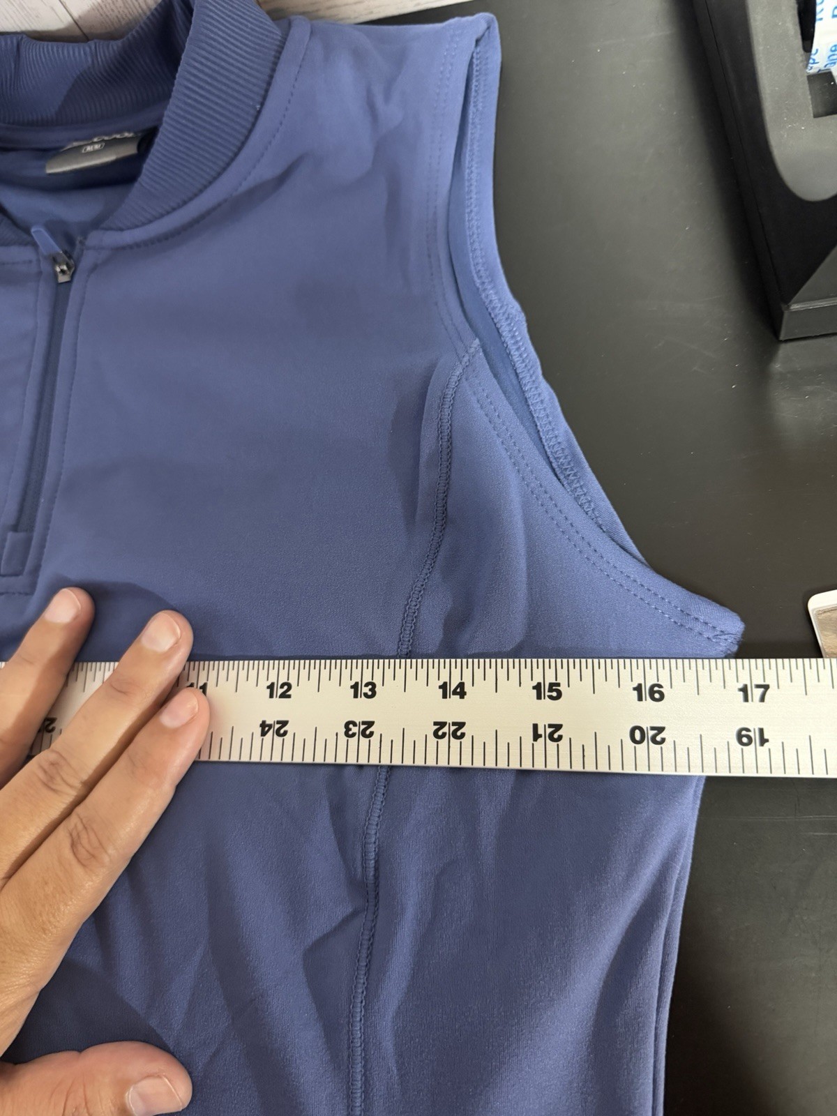 32 Degrees Blue Solid Shift Sleeveless Mock Neck Half-Zip Pockets Stretch M