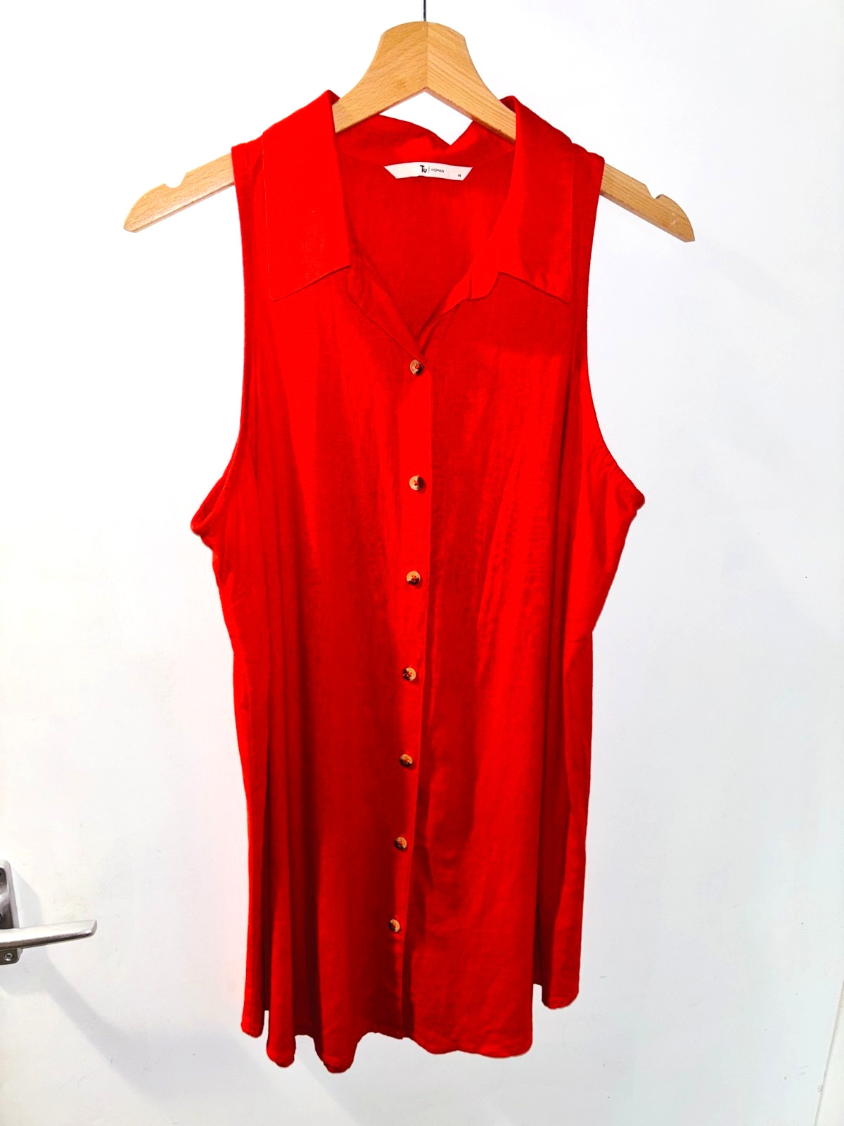 TU Cherry Red Linen Blend Collared Waistcoat,Size – 14 , Smart,Casual