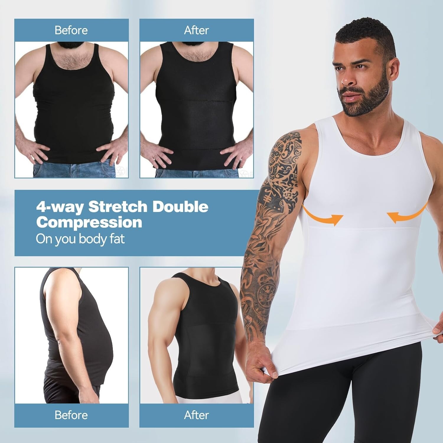 Mens Compression Slim Belly Control Body Shaper Vest Workout Tank Tops Shapewear