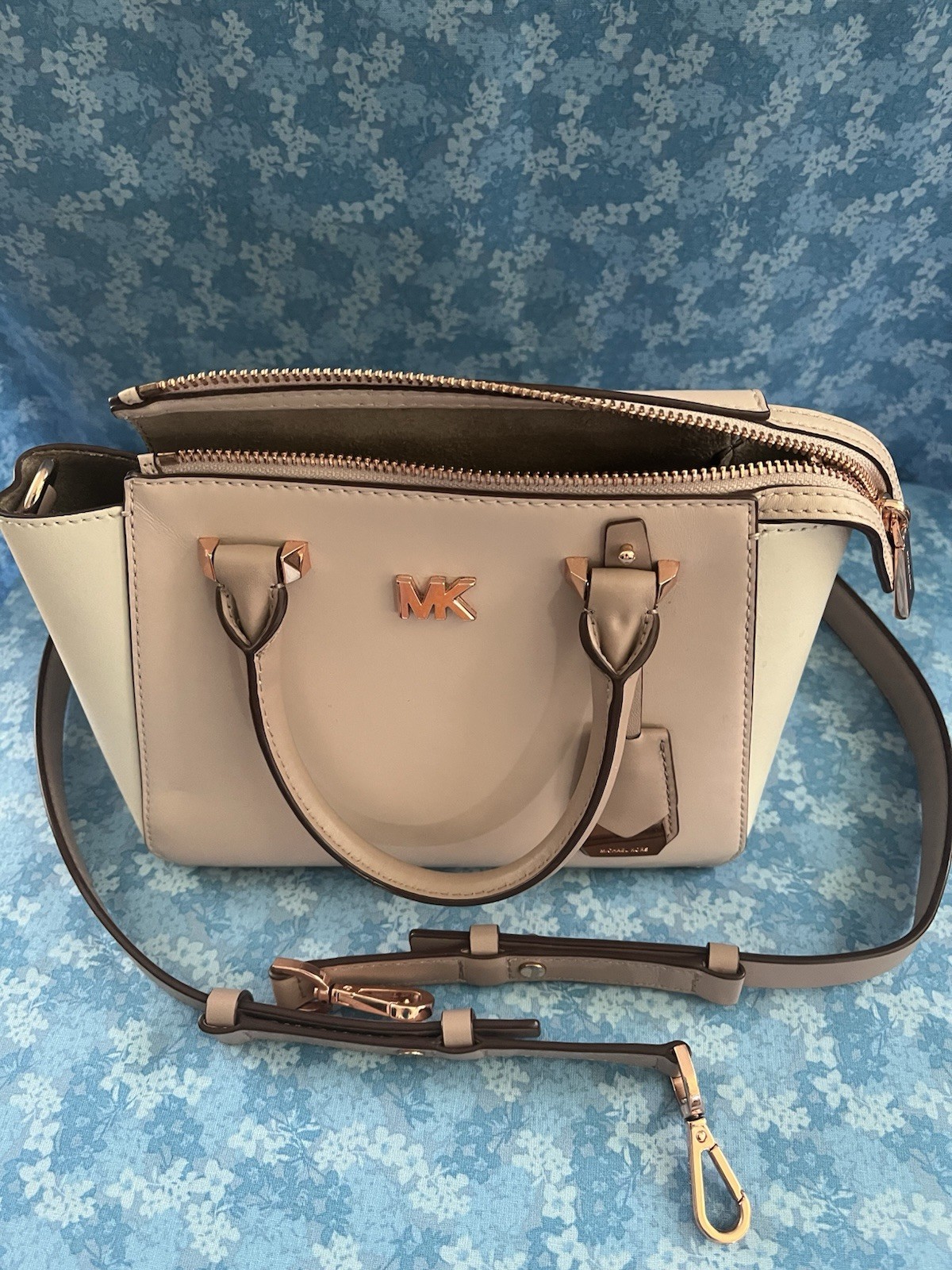 Michael Kors Soft Pink Nolita mini Top Handle Zip Detachable Crossbody Rose Gold