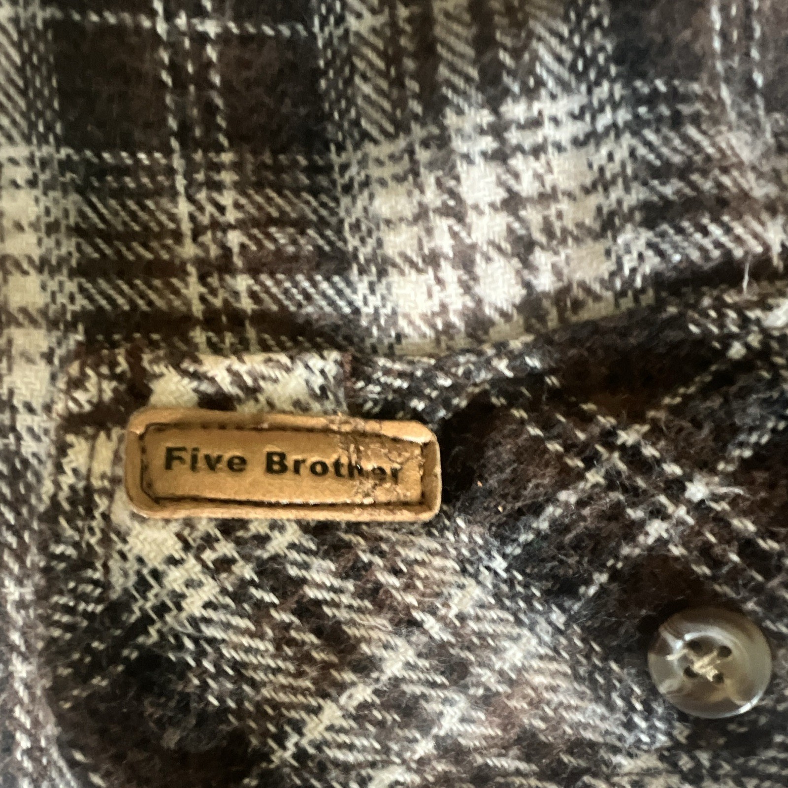 Five Brother Men’s 2XT Gray Black White Plaid Flannel Long Sleeve Shirt Pockets