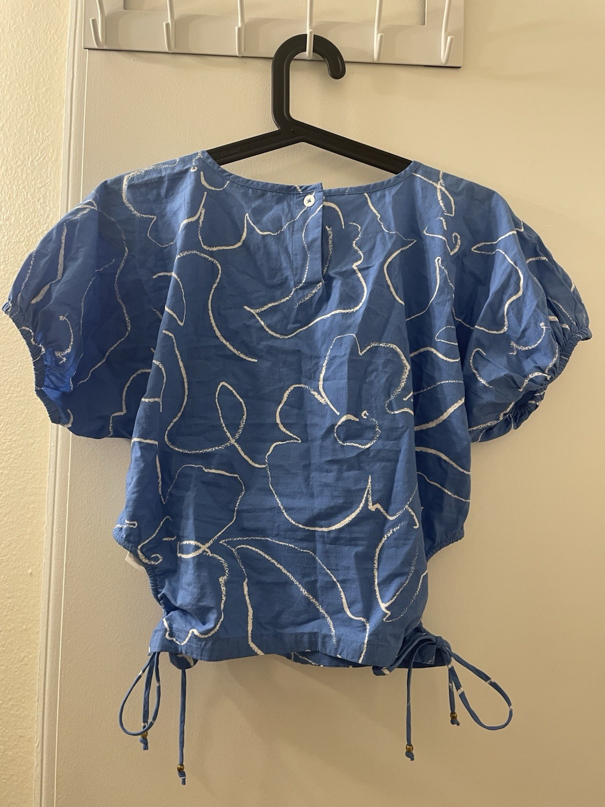 NWT Madewell XS Embroidered Poplin Puff-Sleeve Cutout Crop Top Blue Floral