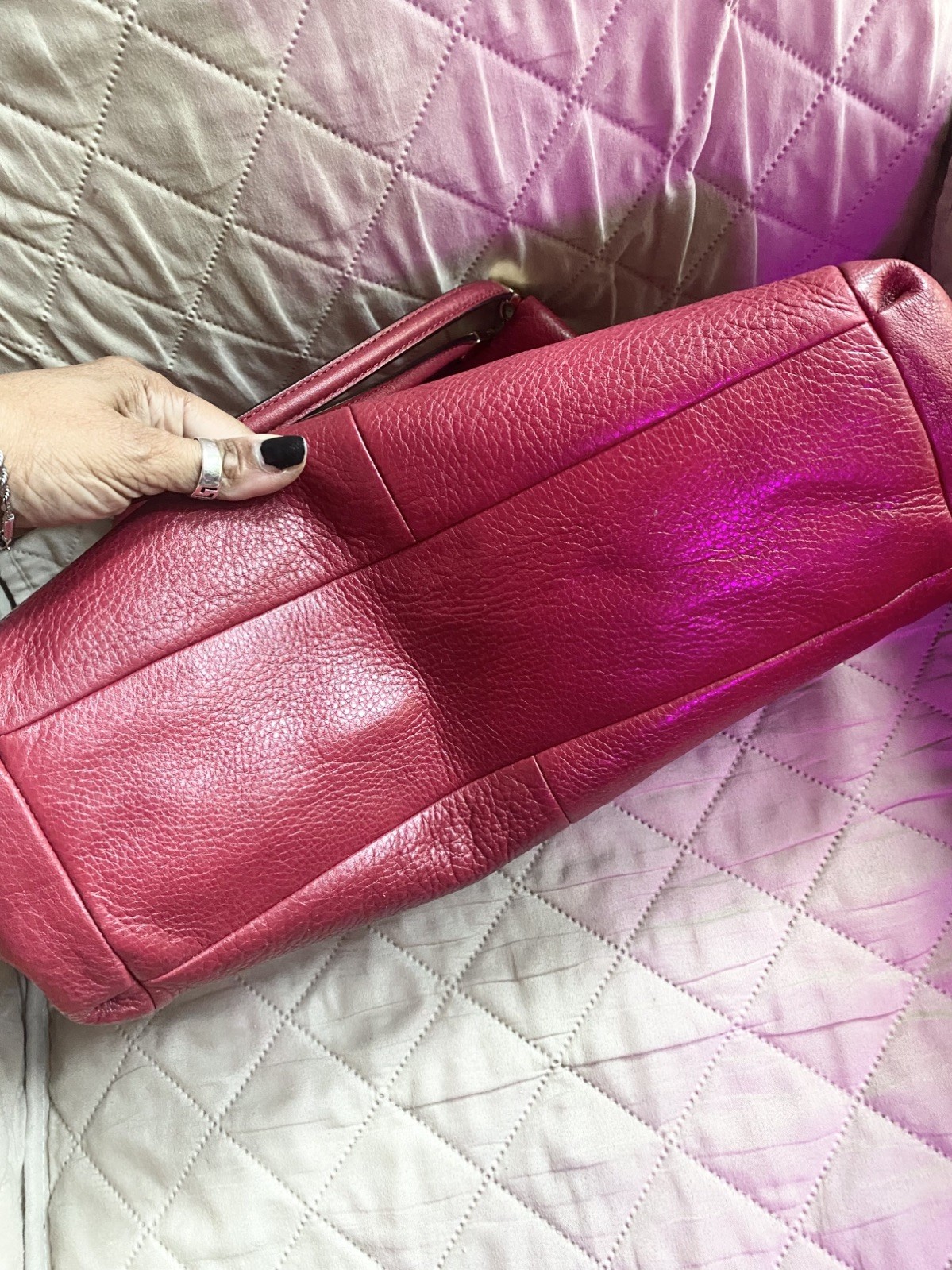 Coach Madison Phoebe Shoulder Bag in Cherry Red Pebble Leather has 3 sections