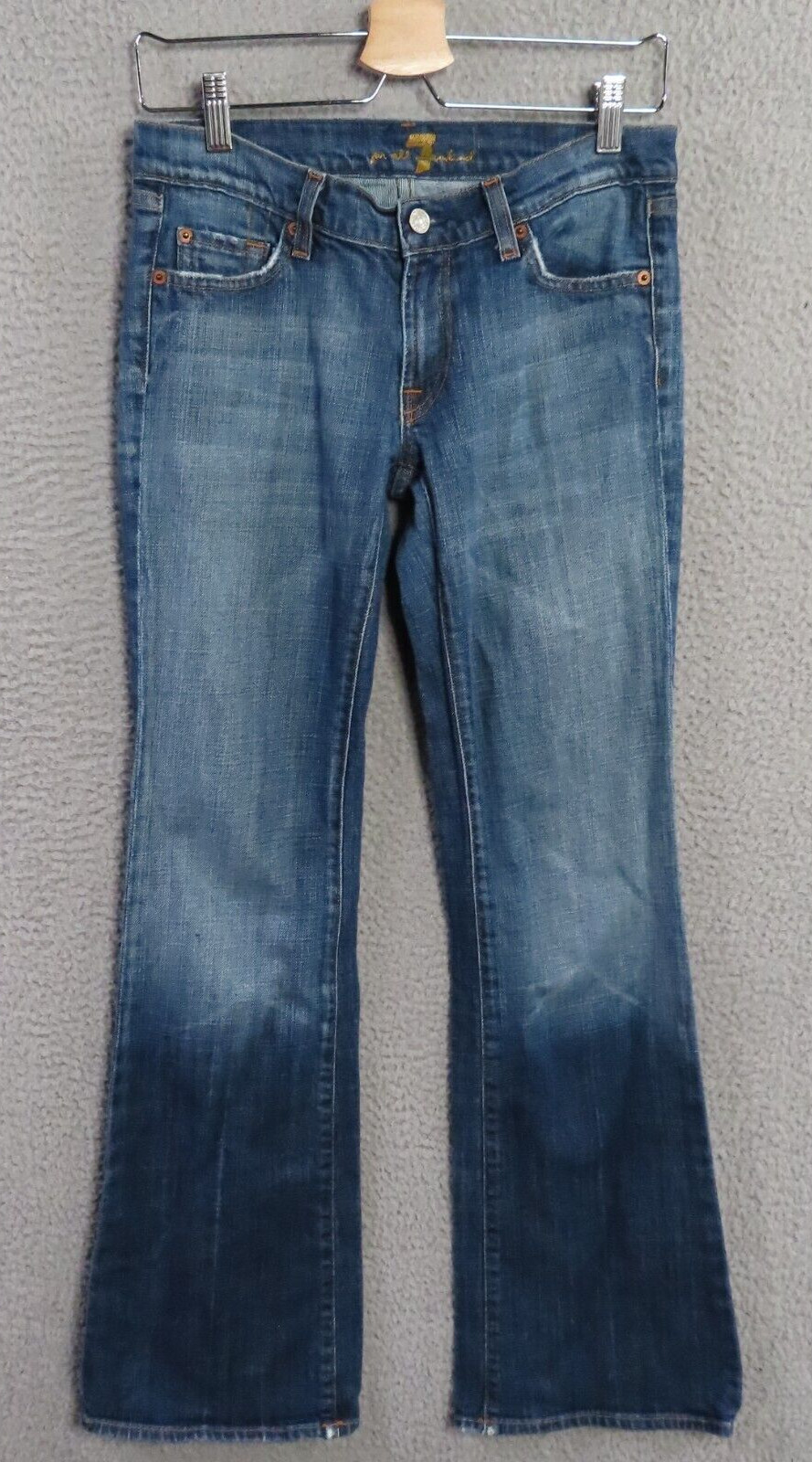 7 For All Mankind Jeans Womens 28 Blue Ombre Distressed Flare Low Rise Stretch