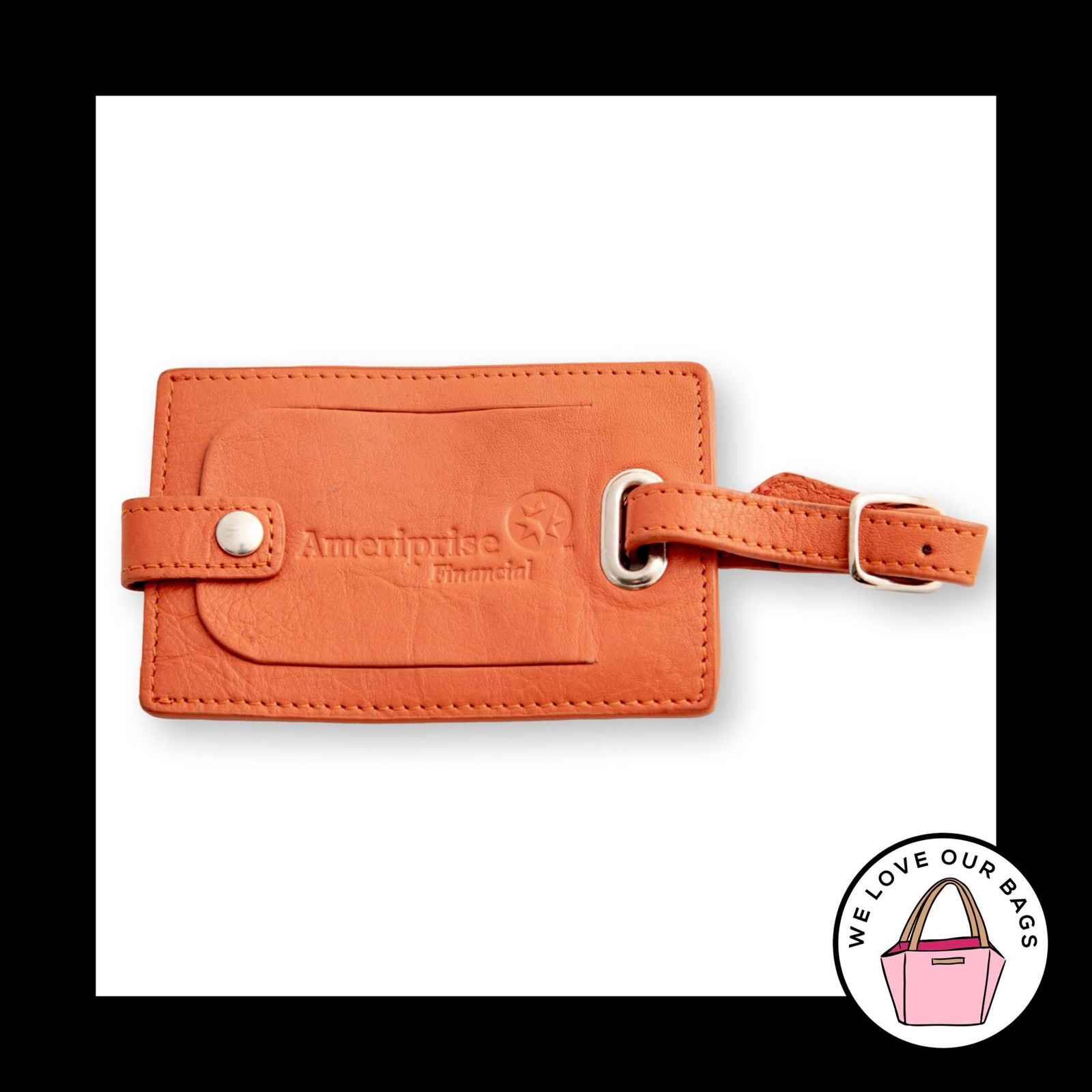FOSSIL LUGGAGE ID Tag Orange Leather Buckle Snap Key Hang Fob Bag Charm Keychain