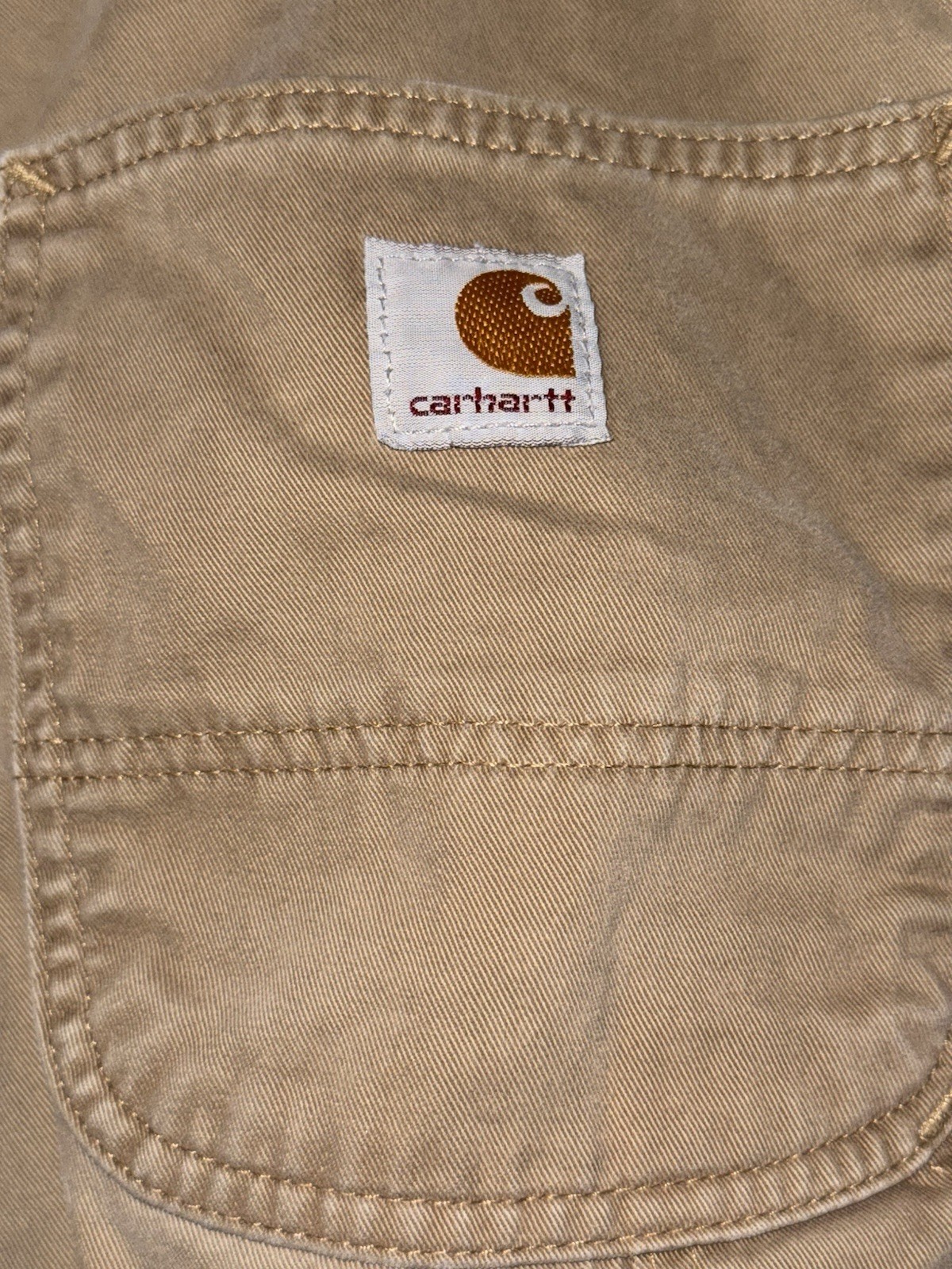 Carhartt Carpenter Work Pants 38×31 * Beige 100% Cotton Tool Pocket Hammer Loop