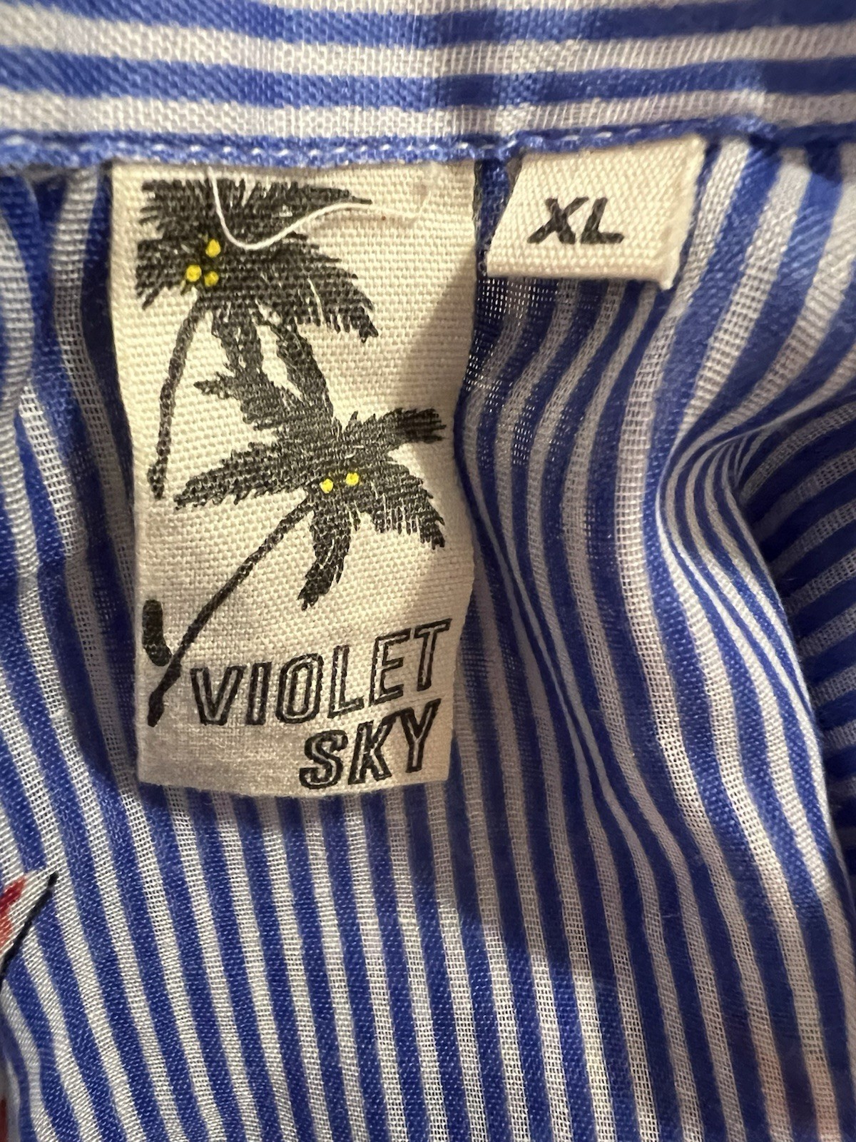 Violet Sky Women’s Button Down Cover Up, Blue Stripe Starfish Print, XL, NWT