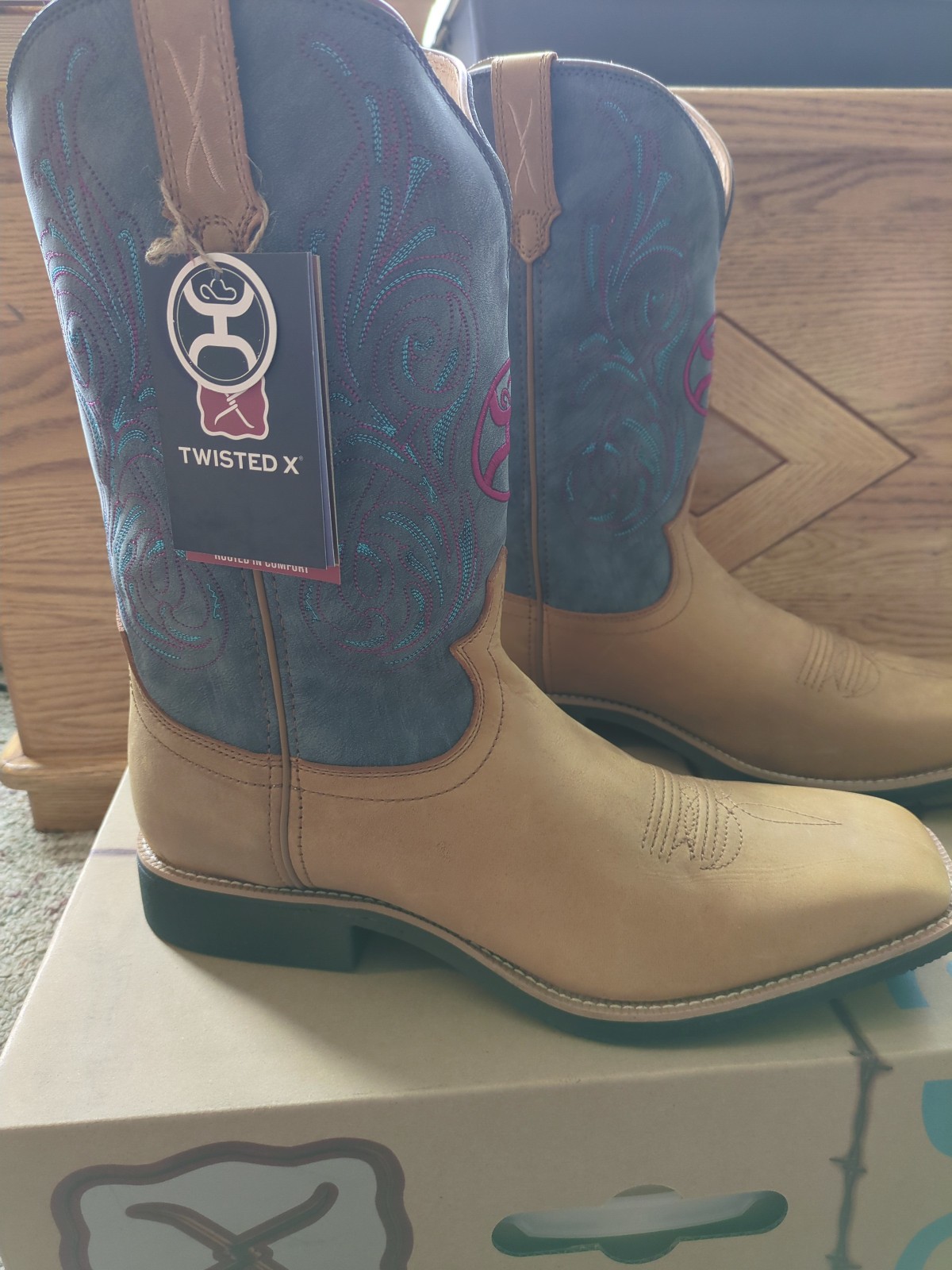 NEW Twisted X® Men’s Hooey Peanut And Teal Square Toe Boots MHY0034 Size 13 D