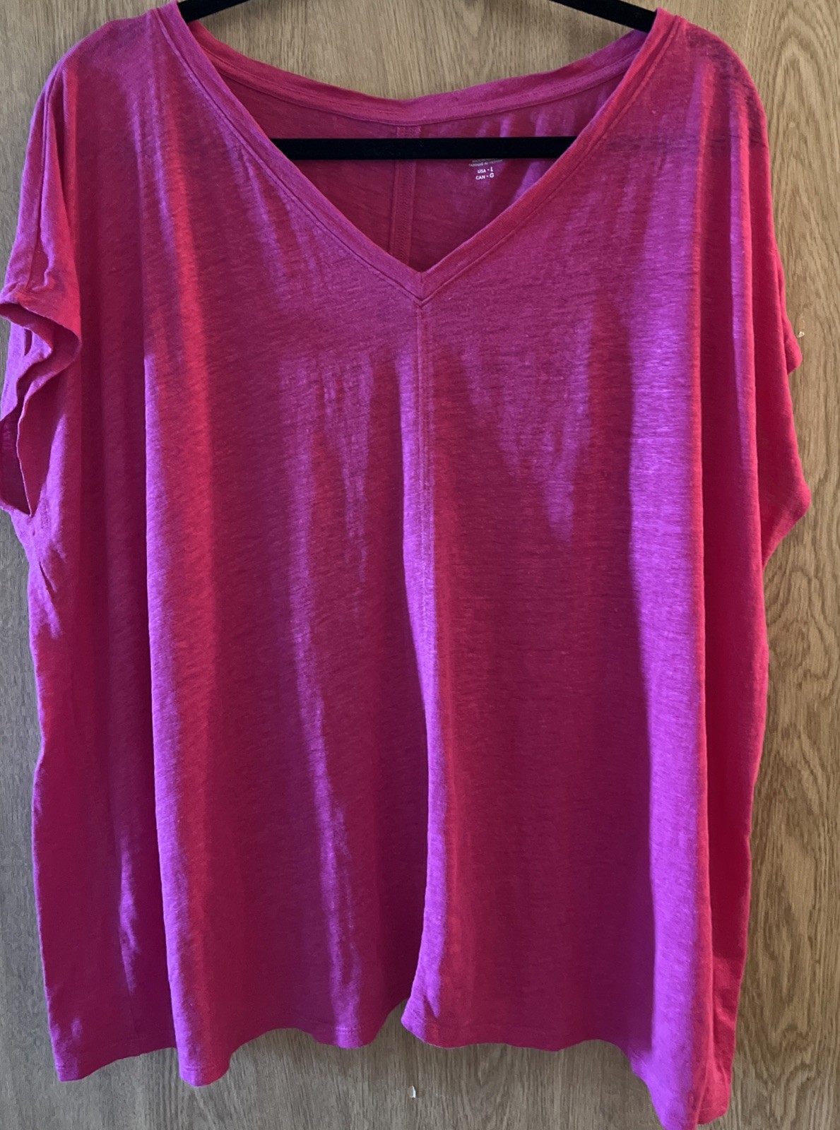 Eileen Fisher 100% Organic Linen V-Neck Top Bright Pink Size Large New No Tags