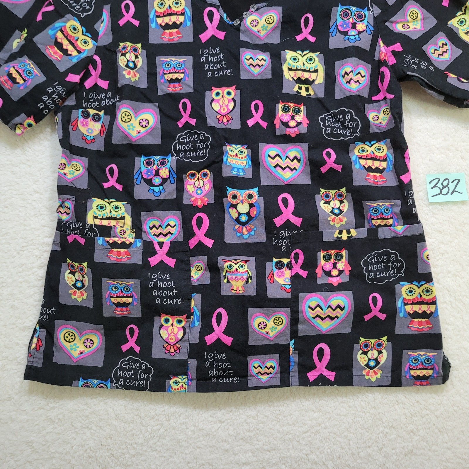 Scrub HQ Scrub Top Size M I Give a Hoot About a Cure Measurements in Pictures