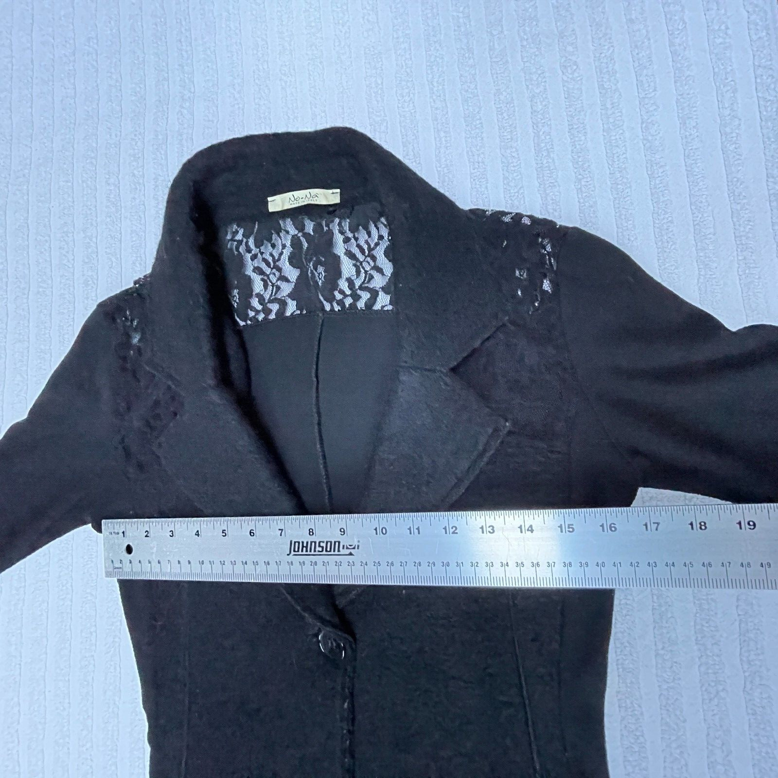 No-Na Made in Italy Women Single-Button Blazer Jacket Black Textured Lace Detail