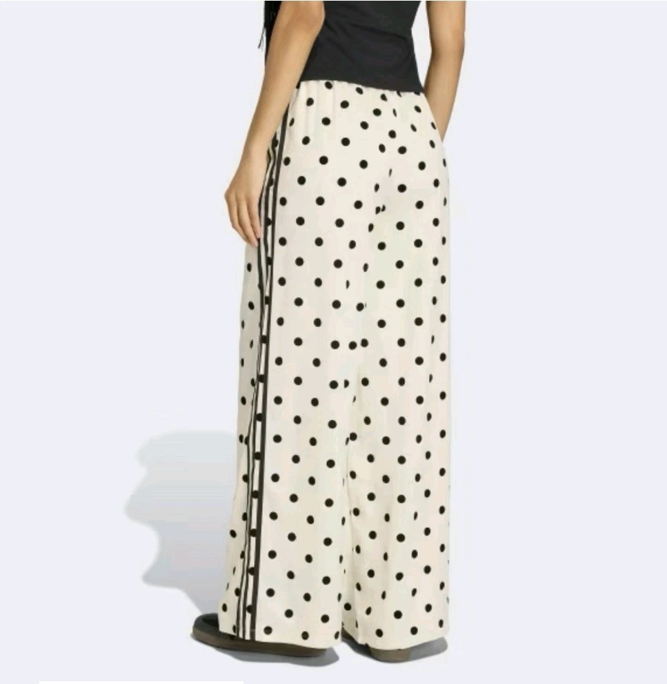 *Adidas Satin Polka Dots Wide Leg Track Pant White Black | size L | KV1168 NEW