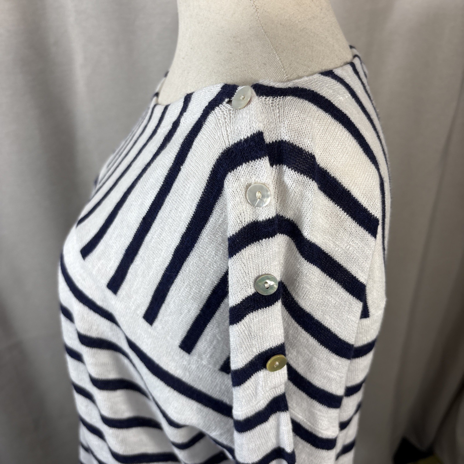 Eileen Fisher Womens Navy & White Linen Cotton Stripe Knit Sweater 1X Drapey