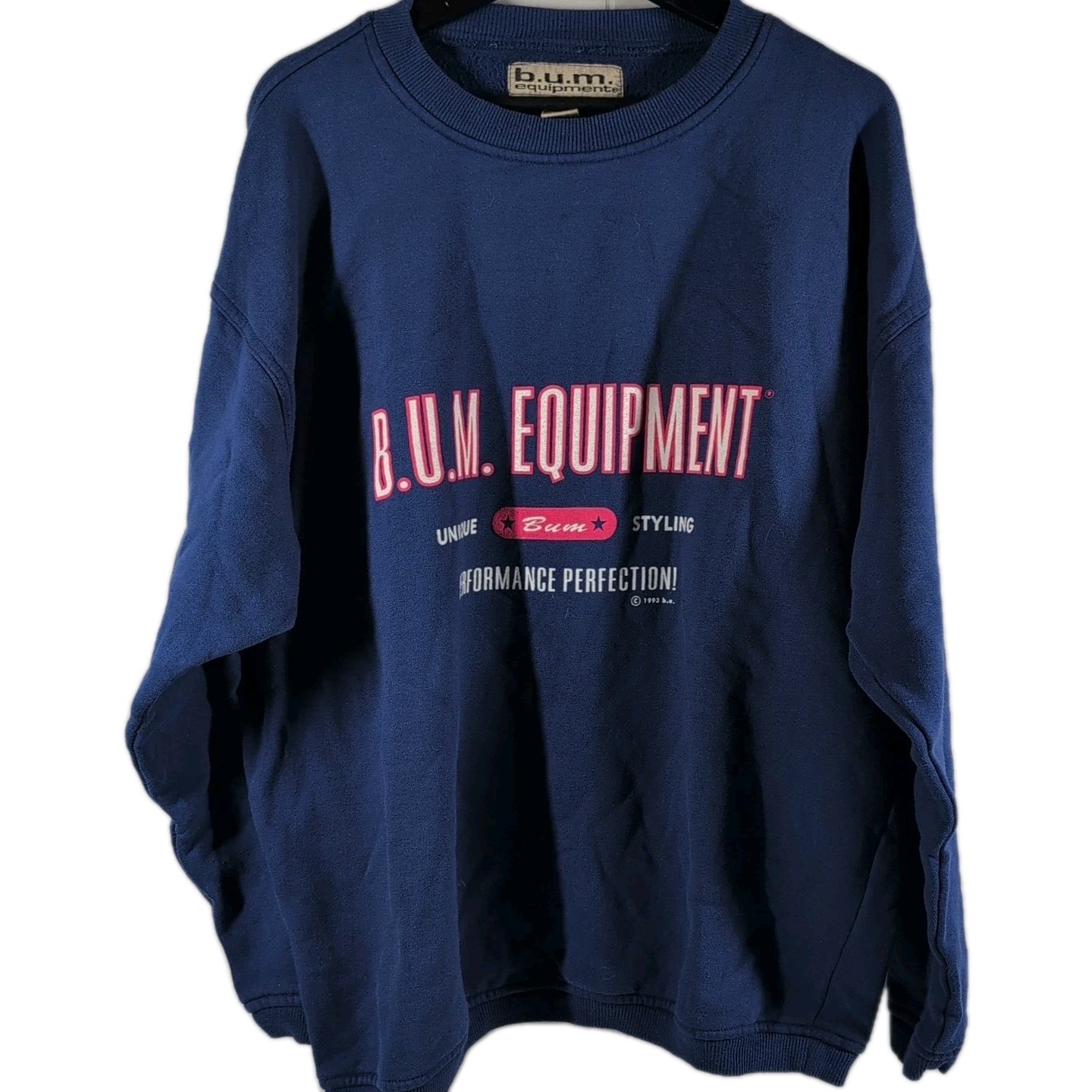Vintage With Tags 1993 BUM Equipment Crewneck Sweatshirt Adult XL Blue Pullover